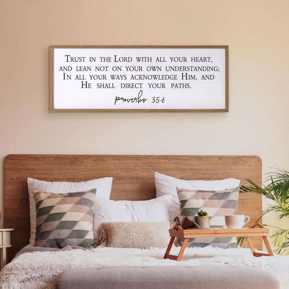 Trust in the Lord With All Thine Heart Wall Decor Art Bible Verse Sign Proverbs 3:5-6 Framed Wood 32X12 Inch For Scripture Christian Hanging (Wood)
