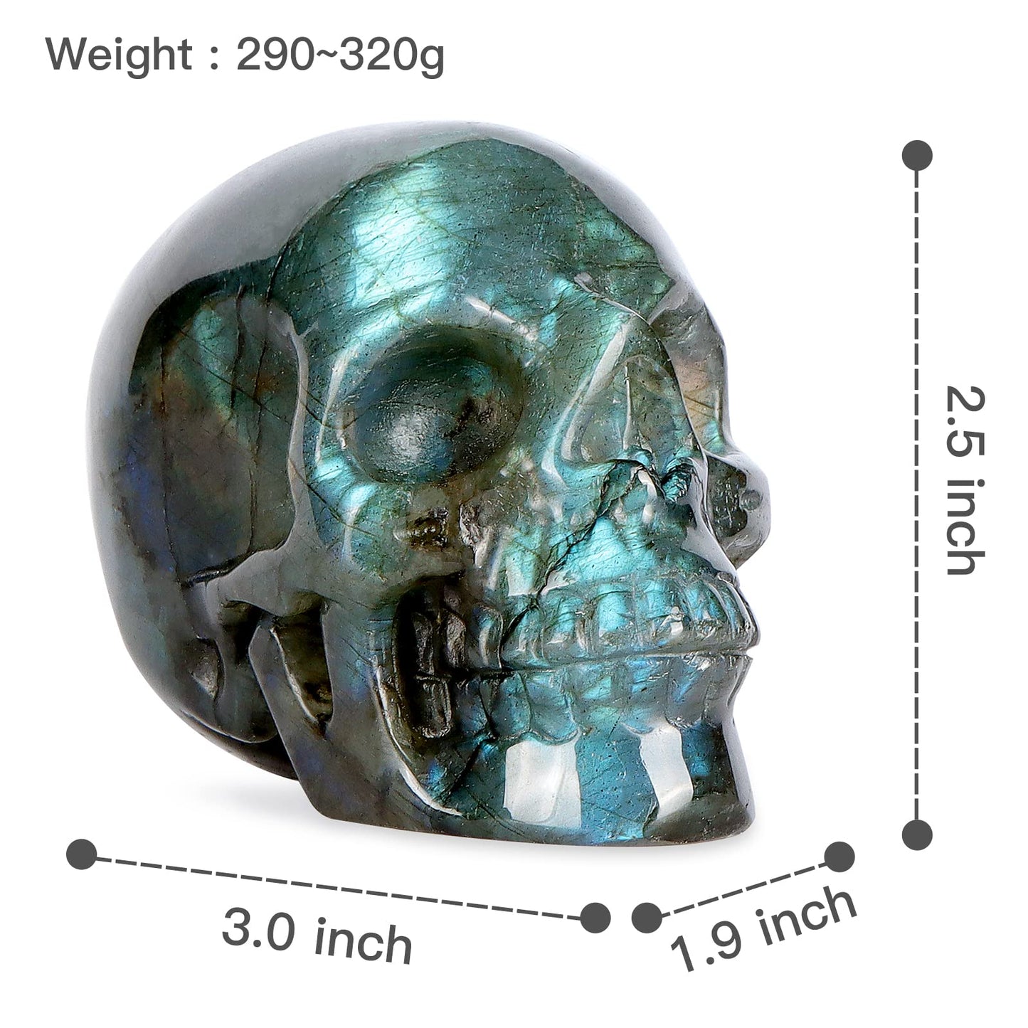 LEADGEM 3" Labradorite Crystal Skull Figurine Decor Healing Stones Carved Luminous Stone Skull Head Statue Sculpture Ornaments