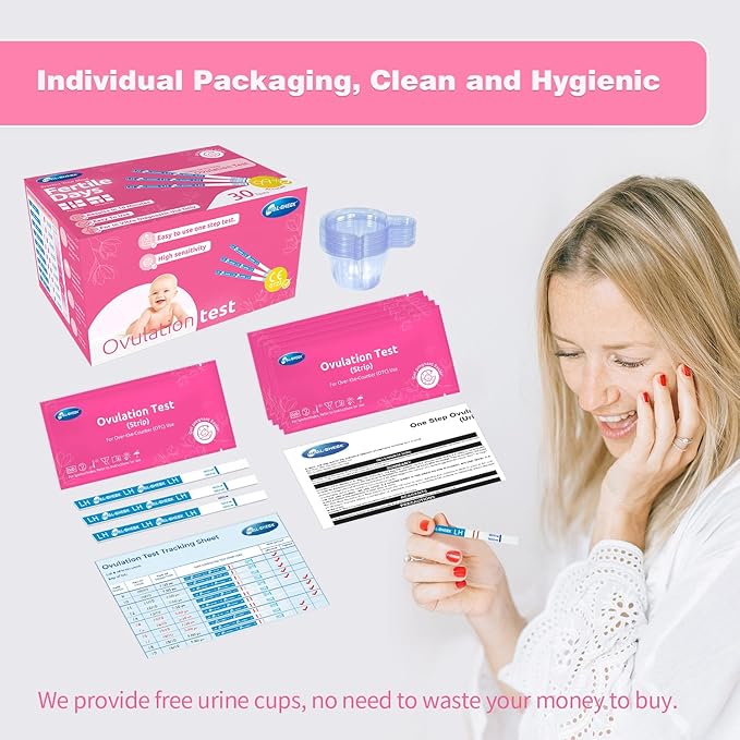 Ovulation Tests with Cups, Bulk Ovulation Test Strips for Women, HEAL-CHECK Ovulation Predictor Kit, Accurate Fertility Tests for Home, Individually Wrapped 5mm LH Strips FSA HSA Eligible 30 Count