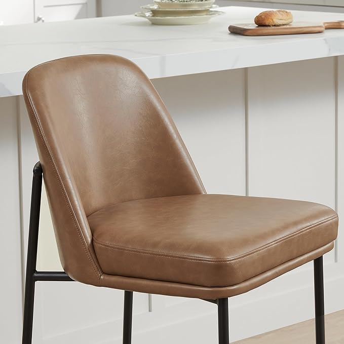 CHITA Counter Height Bar Stools Set of 2, FSC Certified Metal Barstools for Kitchen Island, 27" H Seat Height, Faux Leather, Saddle Brown