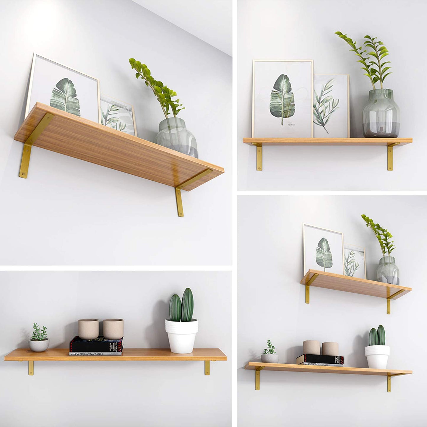 Gold Heavy Duty Shelf Brackets 6 Inch, Rustic Gold Iron L Shelf Bracket, Industrial Modern Metal Floating Shelf with Hardware for DIY Open Shelving, 4 Pack
