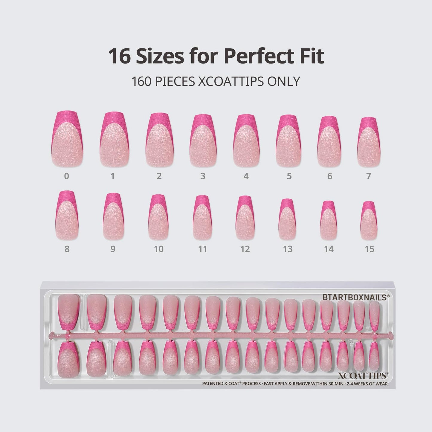 BTArtboxnails XCOATTIPS 5 Brighter Pastel French Tip Press on Nails - Medium Coffin, Cat Eye Base, 4-Week Wear, Easy-to-Apply, Soak Off, Salon Quality Value at Home, 16 Size - 160 Fake Nails