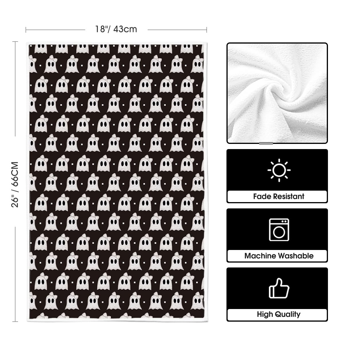 Artoid Mode Black Ghost Spooky Halloween Kitchen Towels Dish Towels, 18x26 Inch Bow Knot Decoration Hand Towels Set of 2