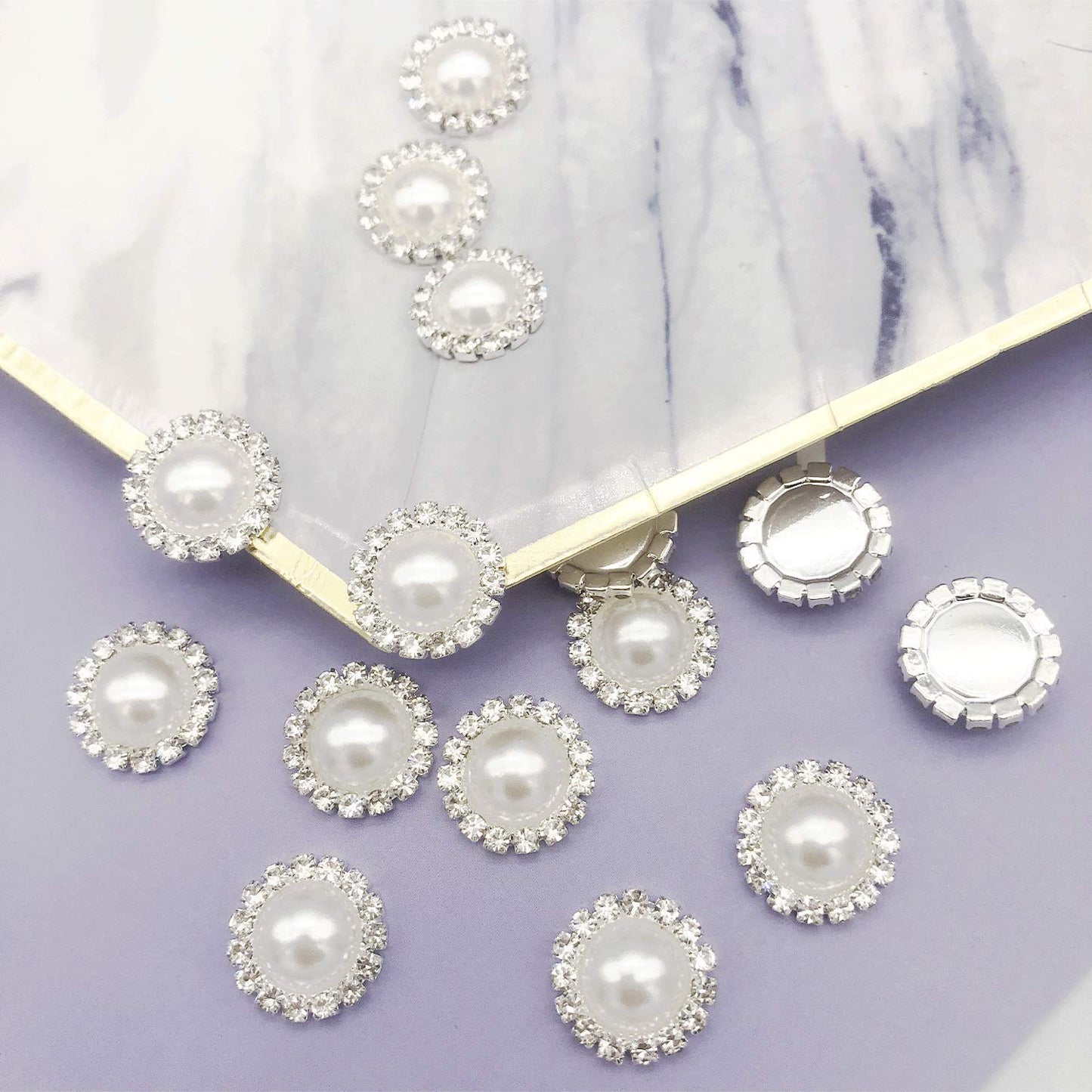 Wholesale 20 PCS Retro Vintage Round Crystal Ivory Faux Pearl Rhinestone Buttons Bulk,18MM (Flatback)