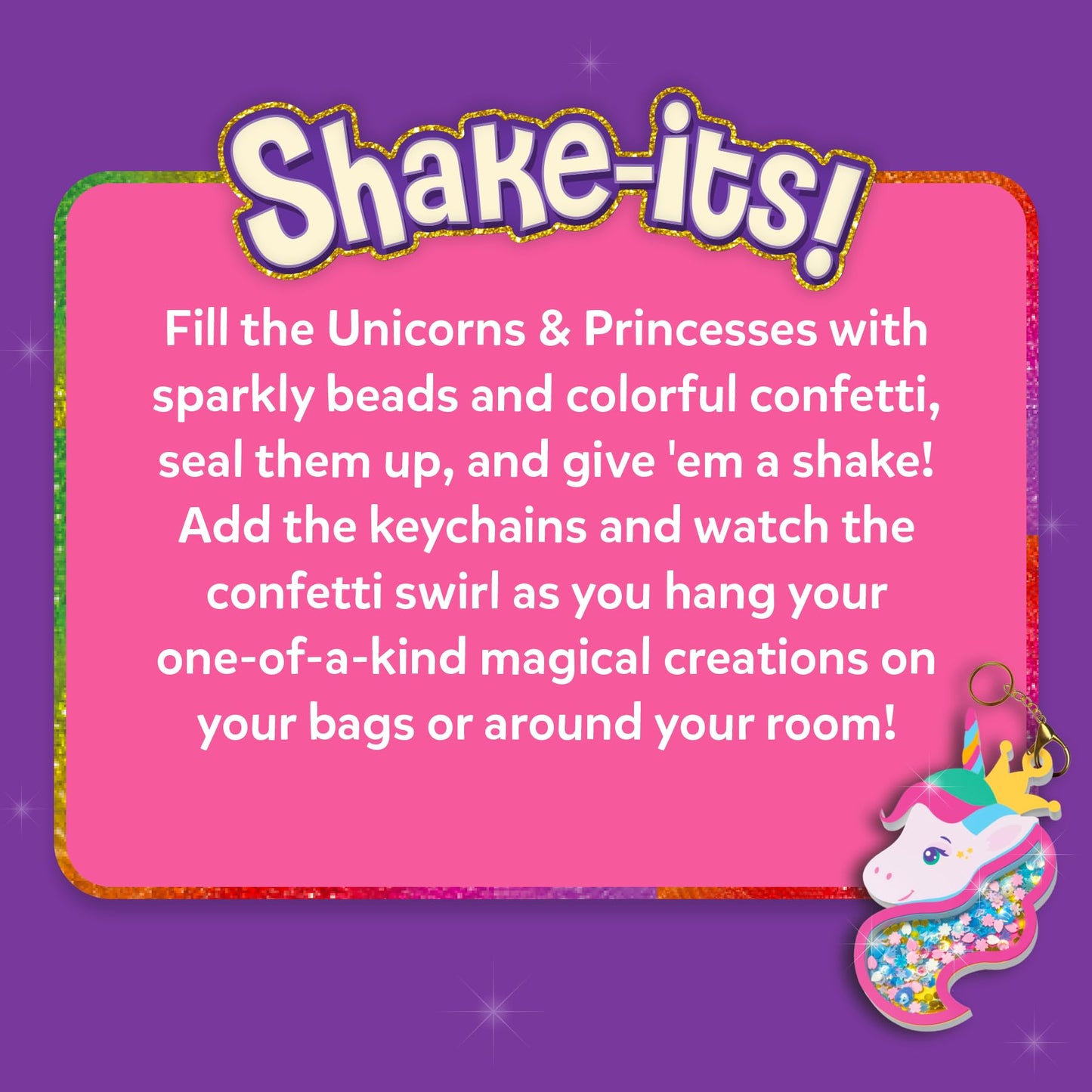 Skillmatics Shake-its – Glitter Craft Kit for Kids, DIY Arts & Crafts with Keychains, Mess-Free Activity, Unicorns & Princesses, Travel Toy, Birthday Gift for Girls & Boys Ages 4, 5, 6, 7, 8, 9