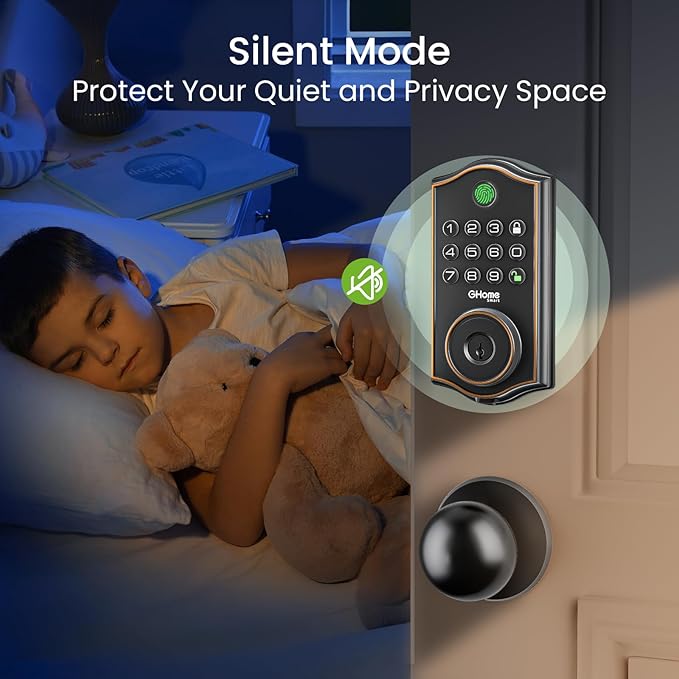 GHome Smart deadbolt Lock, Keyless Entry Door Lock for Front Door, App Remote, Auto Lock, Easy Installation, Fingerprint Door Lock with Keypad for Home, Airbnb, Apartment, Garage, Black