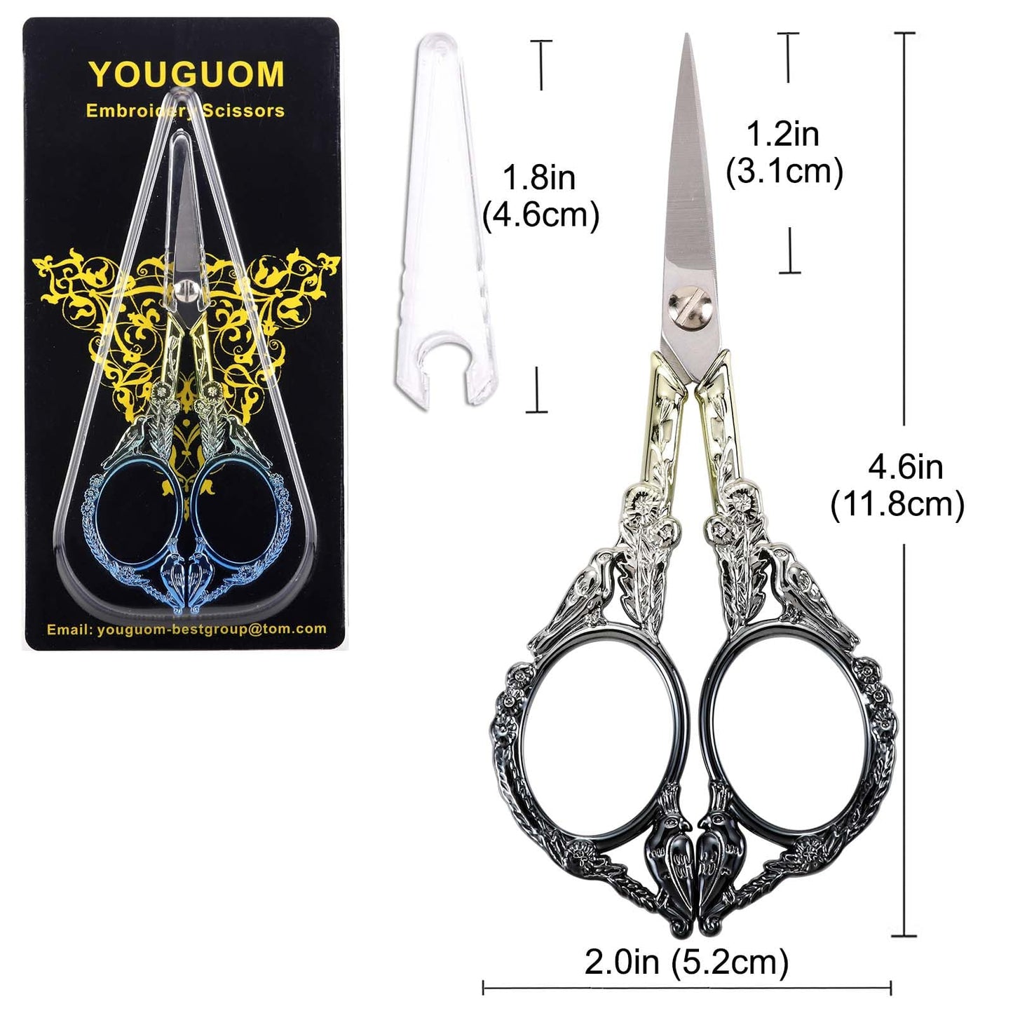 YOUGUOM Sewing Embroidery Scissors, Small Thread Scissor for Craft Artwork Needlework Yarn Knitting Detail Snips, Black Cute Bird Shears