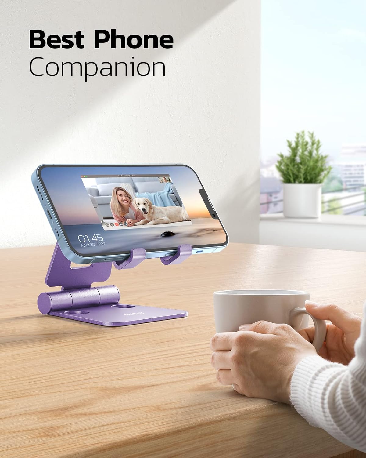 Nulaxy Dual Folding Cell Phone Stand, Fully Adjustable Foldable Desktop Phone Holder Cradle Dock Compatible with Phone 16 15 14 13 12 11 Pro Xs Xs Max Xr X 8, Nintendo Switch, All Phones - Purple