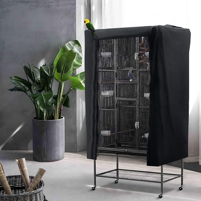 COOSOO Bird Cage Covers for Night Large Birdcage Protection Blackout Breathable Washable Waterproof Material Universal Fit Black