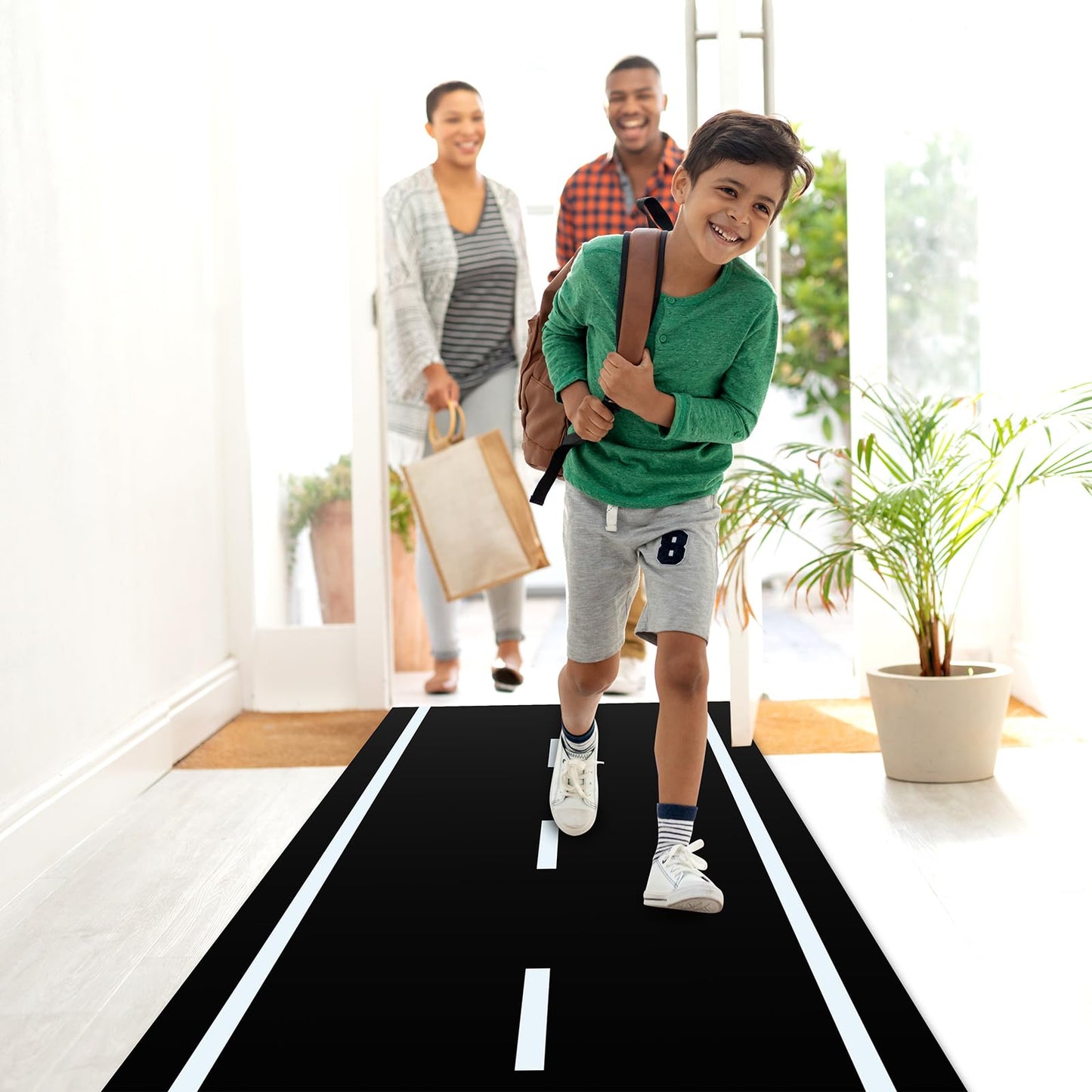 Remagr Racetrack Floor Running Black Racer Party Decoration Mat Road Table Runner Long Racetrack Tablecloth Drag for Party (Simple Style,118 ft X 2 ft)
