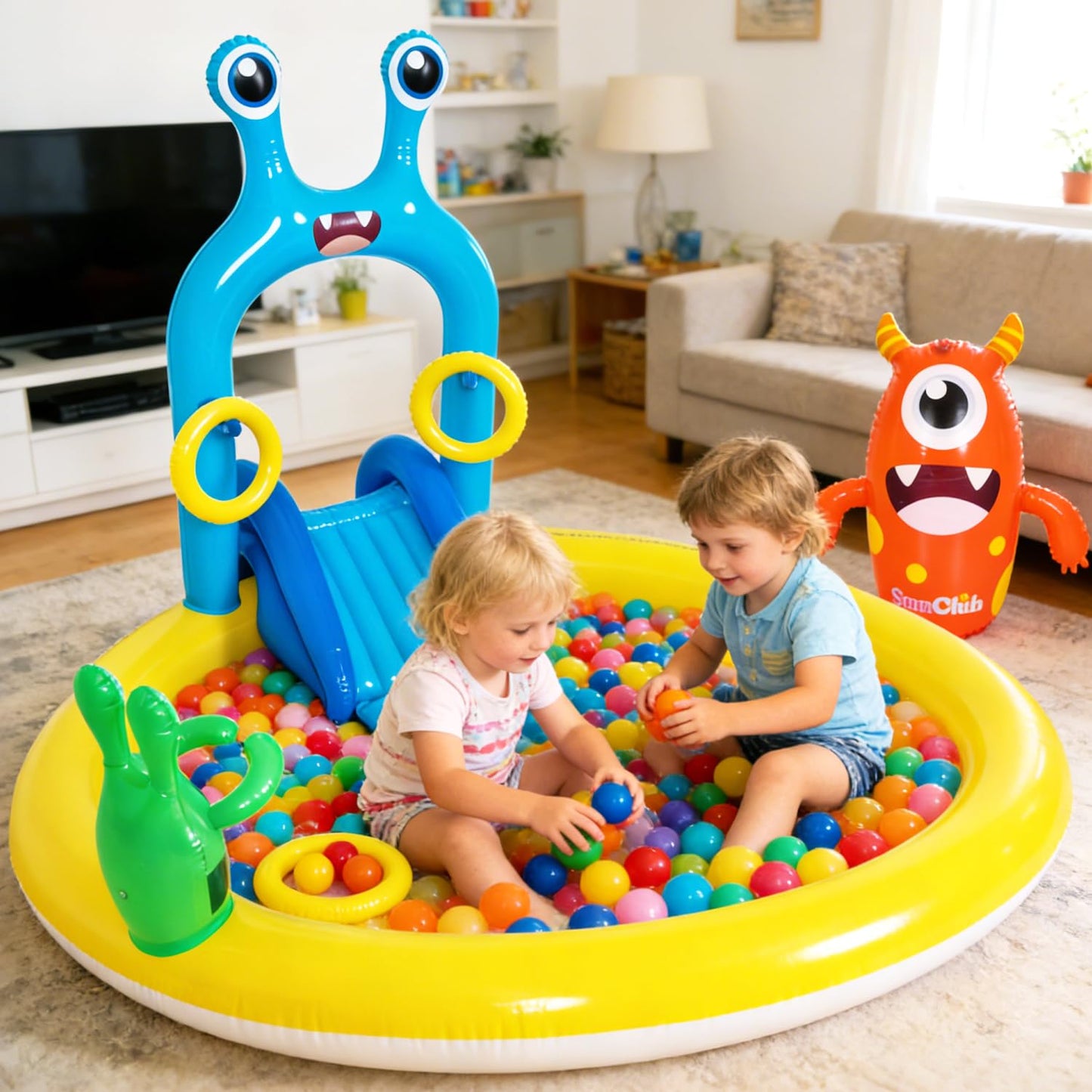 Inflatable Splash Pad for Kids - Monster Spray Inflatable Play Center Kiddie Pool with Slide Sprinkler Toss Rings & Balls, 70"x67"x54" Fun Outdoor Water Toy for Summer Backyard Seaside
