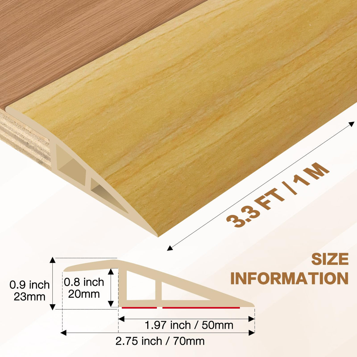 Floor Transition Strip Vinyl Door Threshold Ramp Self Adhesive Carpet Edging Strip Doorway Edge Trim (3.3 Foot)