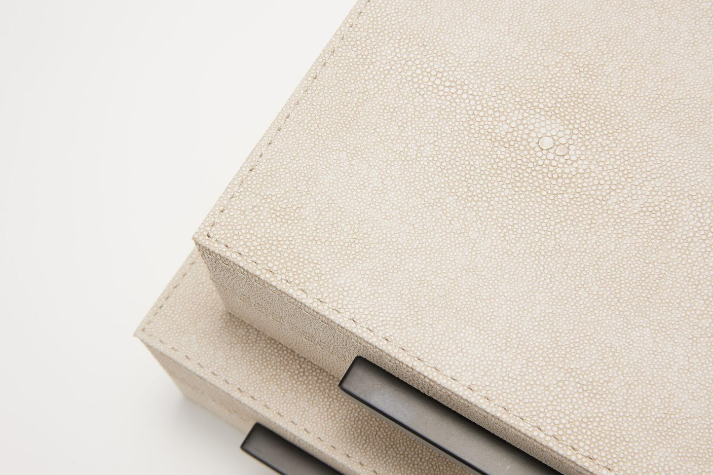 Sagala Set of 2 Ivory Shagreen Decorative Boxes With Black Metal Handles, Faux Leather Jewelry Boxes Modern Storage Boxes Photo Boxes Memory Boxes Home Organizer Box(Ivory)