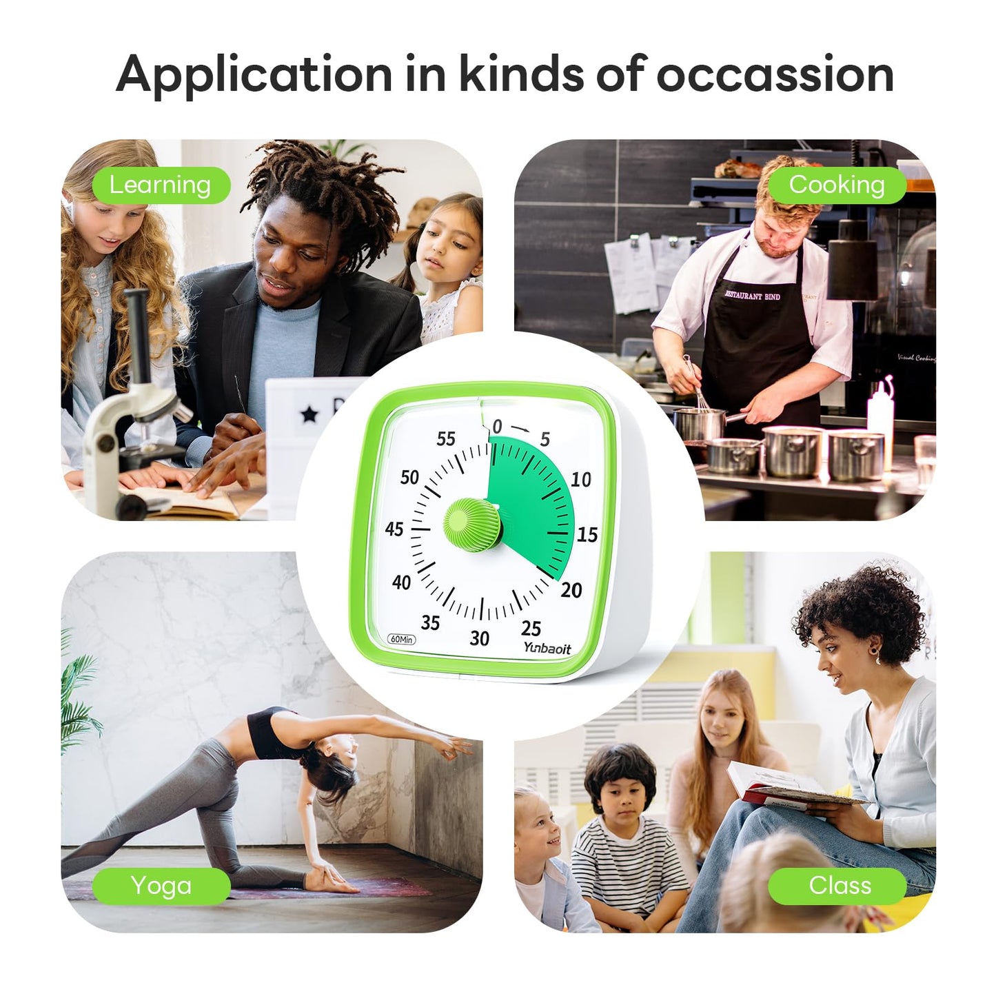Yunbaoit Visual Timer with Night Light, 60-Minute Countdown Timer for Kids and Adults, Silent Classroom Timer, Time Management Tool for Home, School, or Work (Light Green)