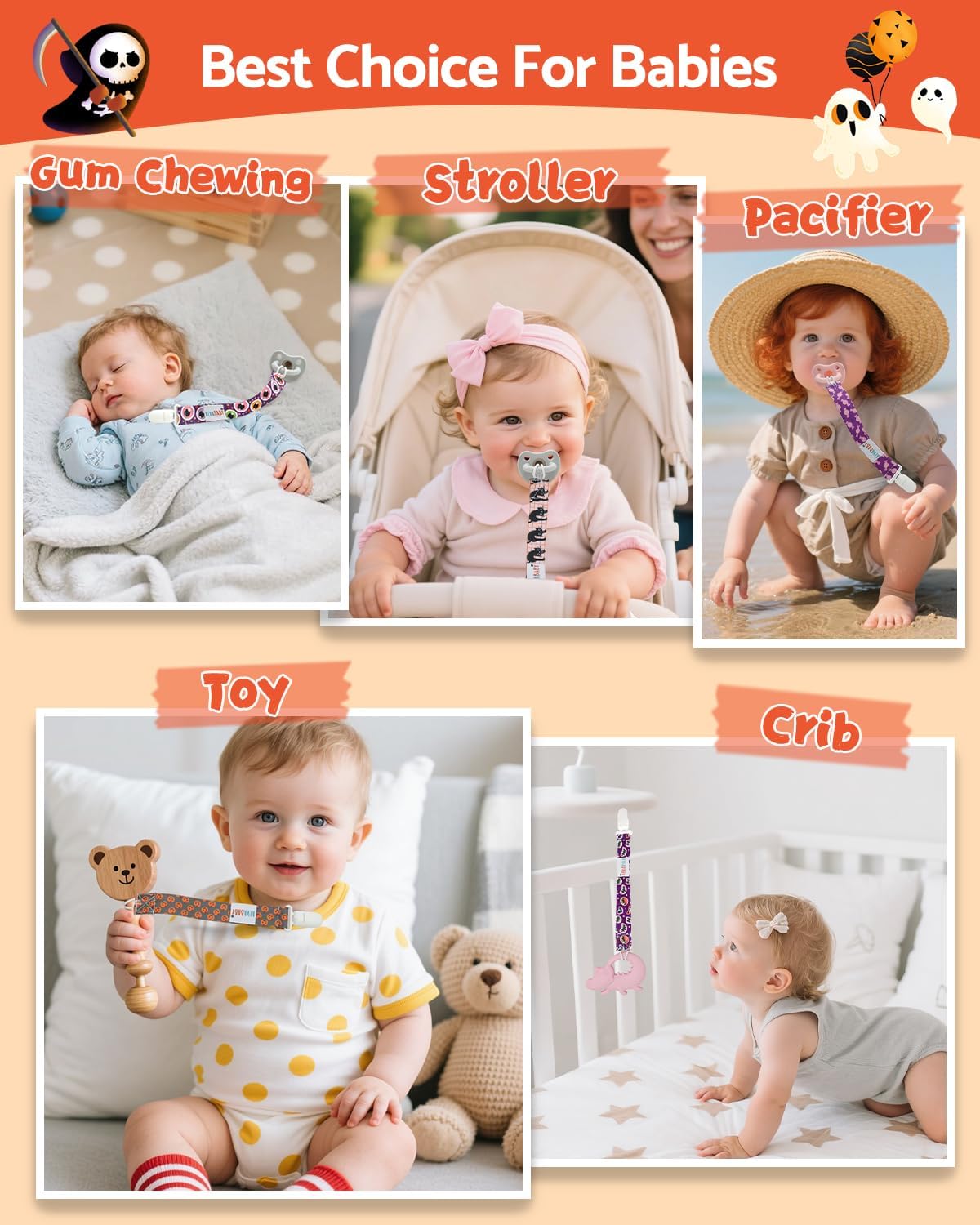ALVABABY Pacifier Clips 8 Pack Pacifier Binky Paci Holder Leashes for Teethers 8DBP09A