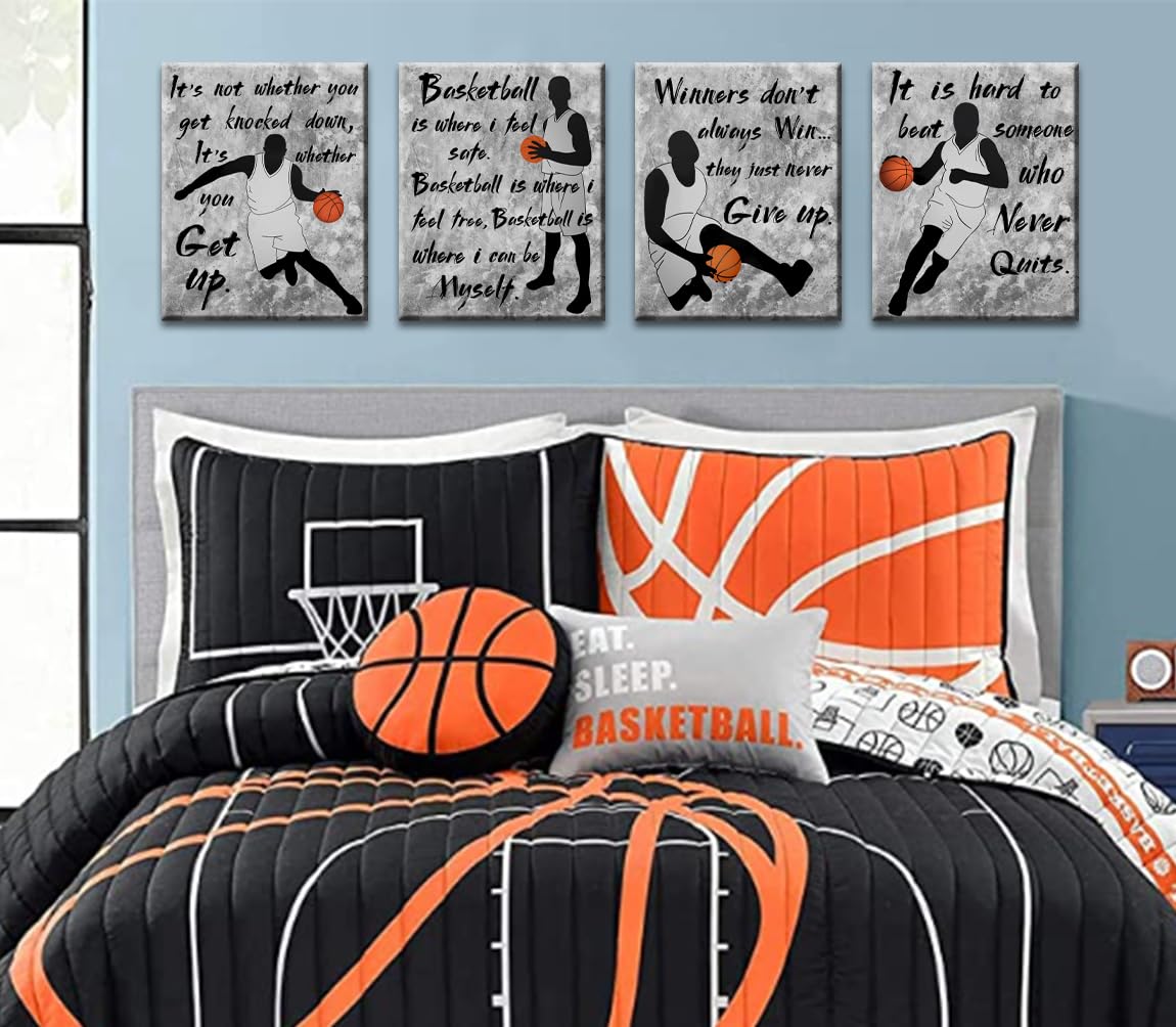 LNLAGBO Framed Inspirational Basketball Wall Art Prints,Motivational Quotes Set,Basketball Posters,Gift for Sports Fans Boys Guys Room Dorm Bedroom Wall Decor,Set of 4(8"x10")