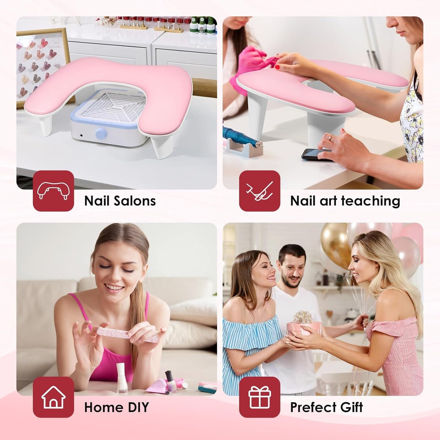 Arm Rest for Nails Tech - U-shaped Manicure Nail Hand Rest Pillow Cushion, Big Microfiber Leather Nail Arm Rest Stand for Acrylic Nail Art Tech (Pink)