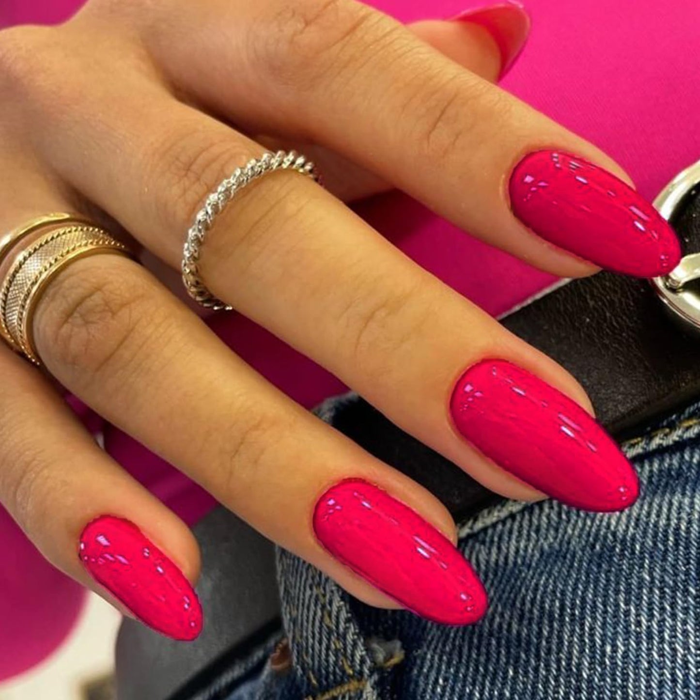 GLAMERMAID Press On Nails Extra Short Square, Jelly Soft Gel Fake Nails Round Squoval, Natural Nude Pink False Nails Tip, Hot Pink Press on Nails Medium Almond, Handmade Jelly Soft Gel Fake Nail Short