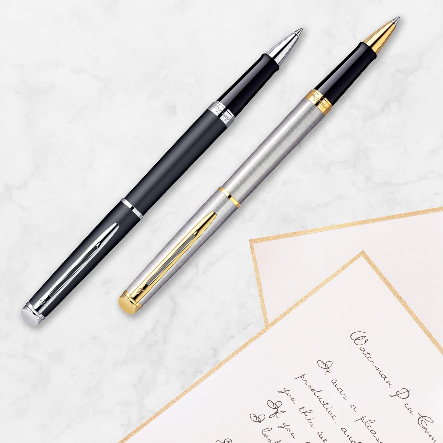 Waterman Hémisphère Rollerball Pen, Matte Black with 23k Gold Trim, Fine Point with Black Ink Cartridge, Gift Box