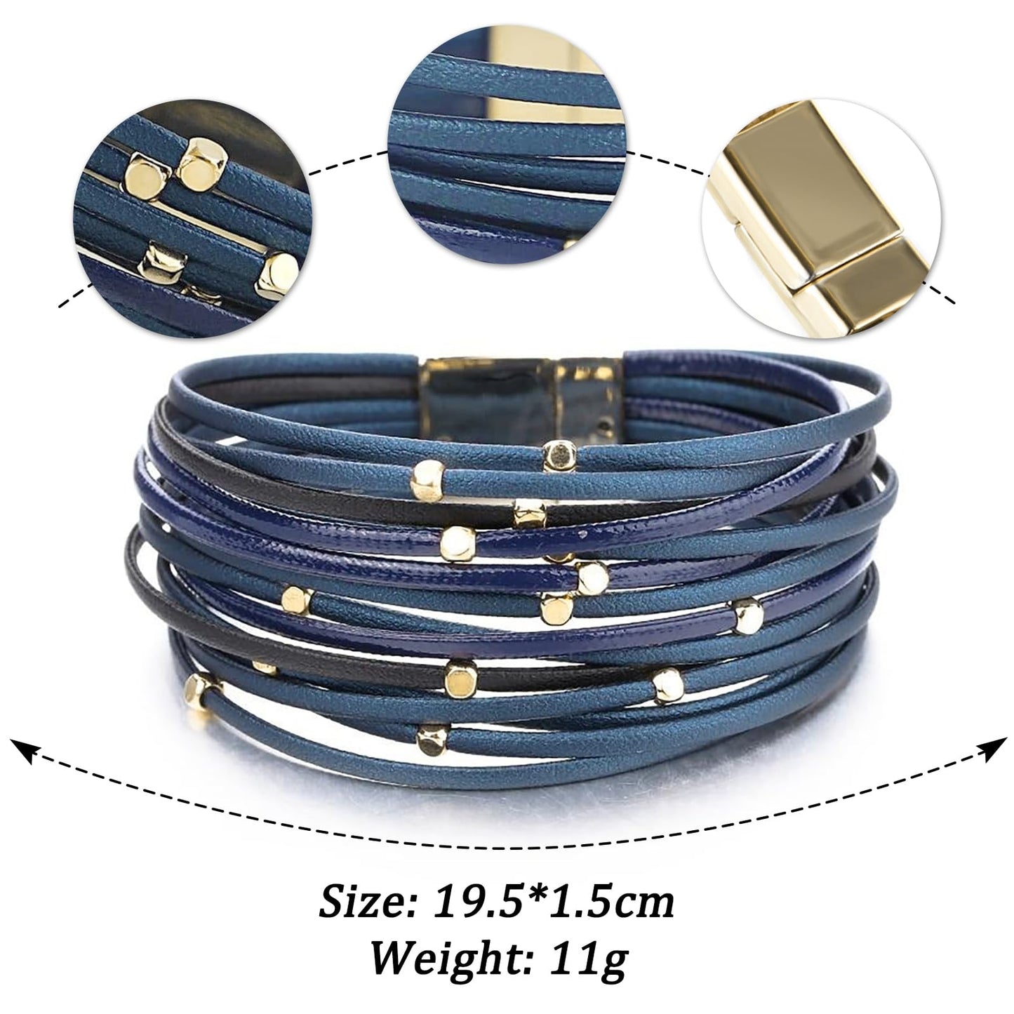 Leopard Bracelet for Women, Boho Leather Wrap Multi-Layer Pearl Crystal Bracelet Bangle Jewelry(CubeBead(Navy))