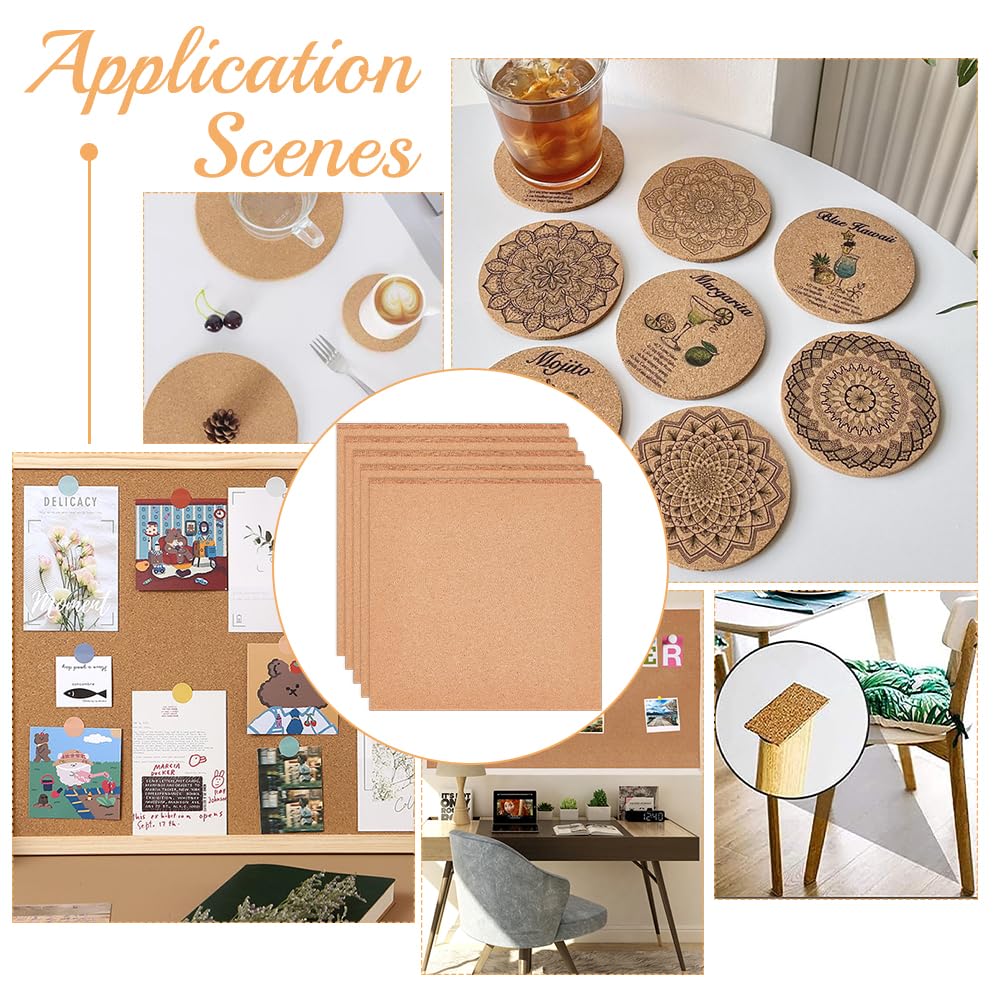 BENECREAT 6 Pack 12x12 Back-Adhesive Cork Sheets 3mm Thick Rectangle Insulation Cork Backing Sheets for Coaster, Wall Decoration, Wedding Party, Festival DIY Crafts Supplies