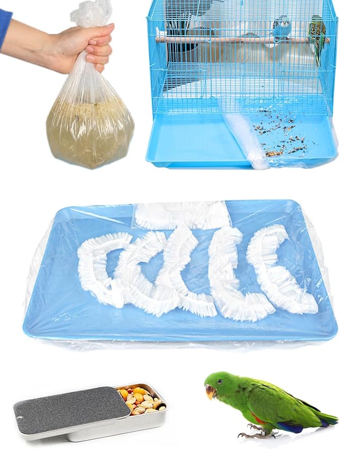 Niwaes Disposable Bird Cage Liners - Clear Plastic Parakeet Liner Bags - 100 Pcs Universal Film for Finches, Canaries, Cockatiels
