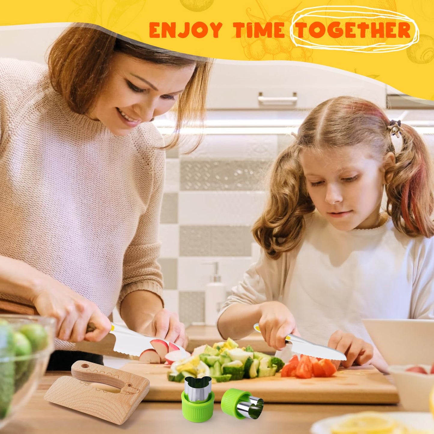 Doiaz Kidz Safe Knife Set for Toddlerz Real Cooking - Toddlerz Knives Sets Kitchen Tools with Gloves Cutting Board Fruit Vegetable Crinkle Cutters