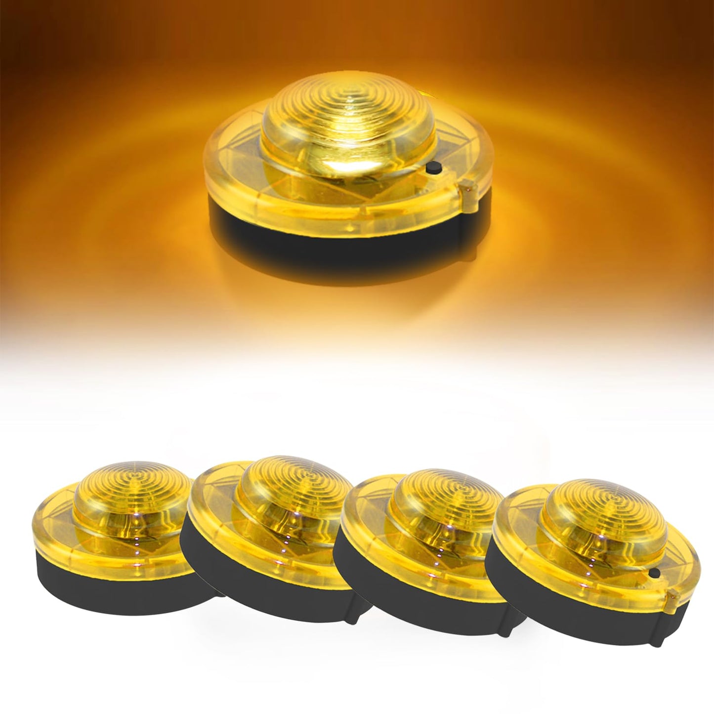GT-Lite 4 Pack LED Emergency Beacon Yellow,Roadside Flare,Magnetic Base,2 Modes Flash and Steady,for Car Emergency Kit or Amish Buggy,RV,Boat,Crush Resistant,Water Resistant