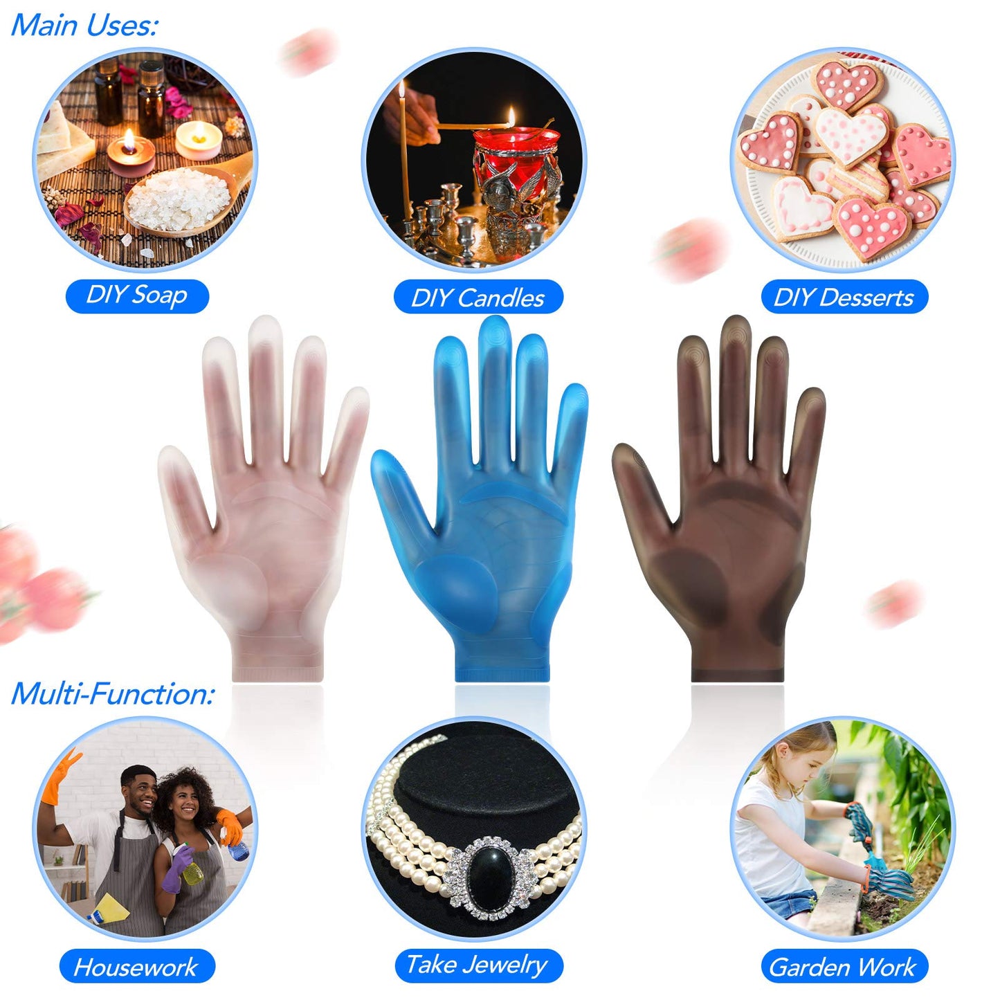 Geyoga 3 Pairs Silicone Gloves for Epoxy Resin Casting Reusable Waterproof Epoxy Gloves Safe Silicone Finger Protectors for DIY Jewelry Making Work Crafts