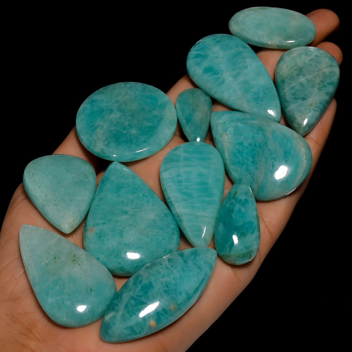 Natural 5, 4 & 3 Pcs Gemstones Cabochons Lot (15–30 MM), Multi Shape Stones for Jewelry Making Supplies Healing Crystals Gems Loose Gemstones (Amazonite, 5pcs)