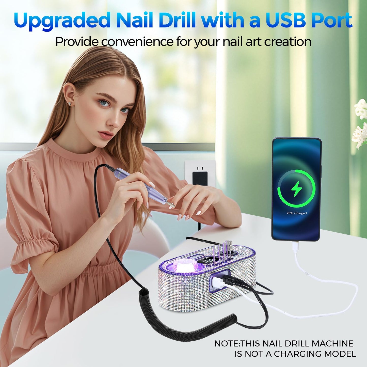 Nail Drill Electric File: DEDNMSCA Sparkly Professional Nail Drill Kit, 40000RPM E-File Machine with 12 Drill Bits for Acrylic Nails Remove Nail Gel Polish Manicure for Salon Home, Diamond Lamp