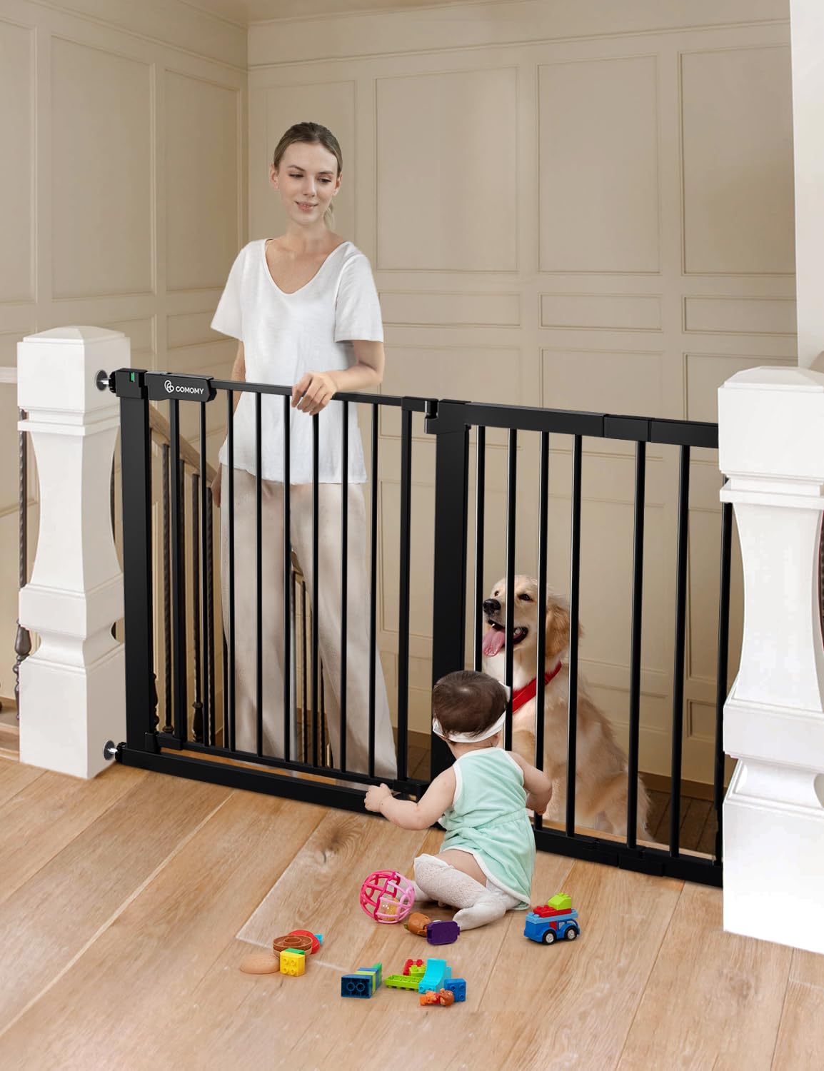 COMOMY 30" Tall Baby Gate for Stairs Doorways, Fits 29.5" to 51.6" Openings