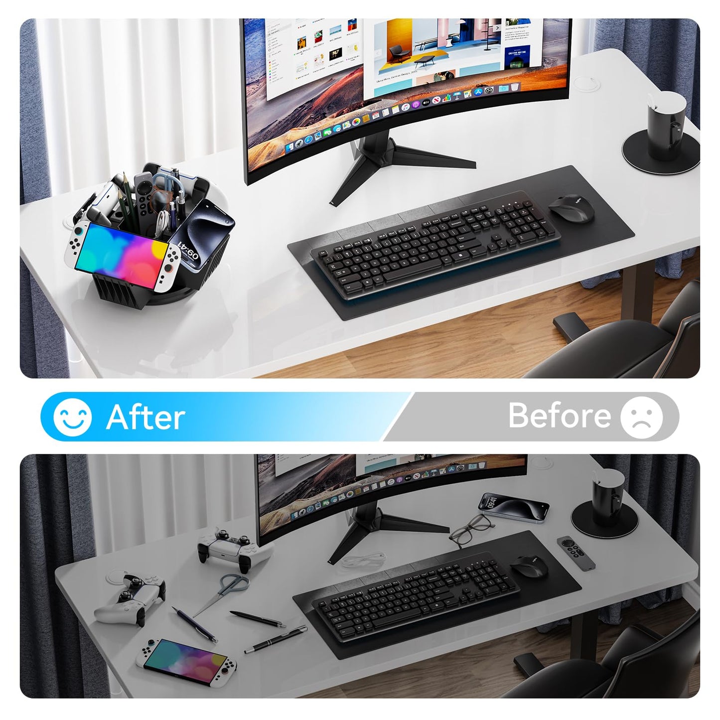 KDD Controller Organizer for Desktop - 360°Rotatable Controller Holder with Storage Box - Universal Stand for 4 Controllers, Desk Organizer for Switch Remote Control Pen Gamer Accessories