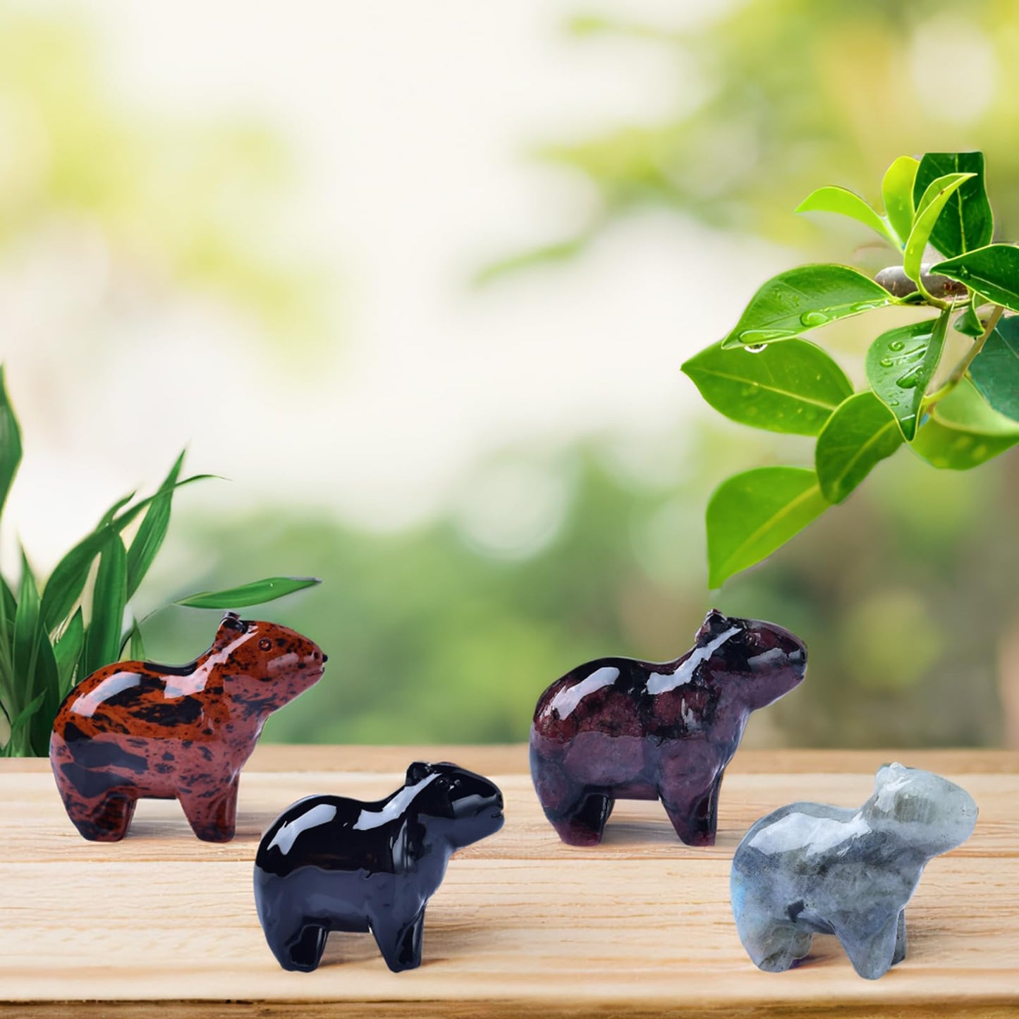 WUYOUSHI Natural Garnet Capybara Statue 2" Healing Crystal Handmade Sculpture Lucky Guardian Pocket Statues Reiki Meditation Relieve Anxiety Office Home Decoration Gift