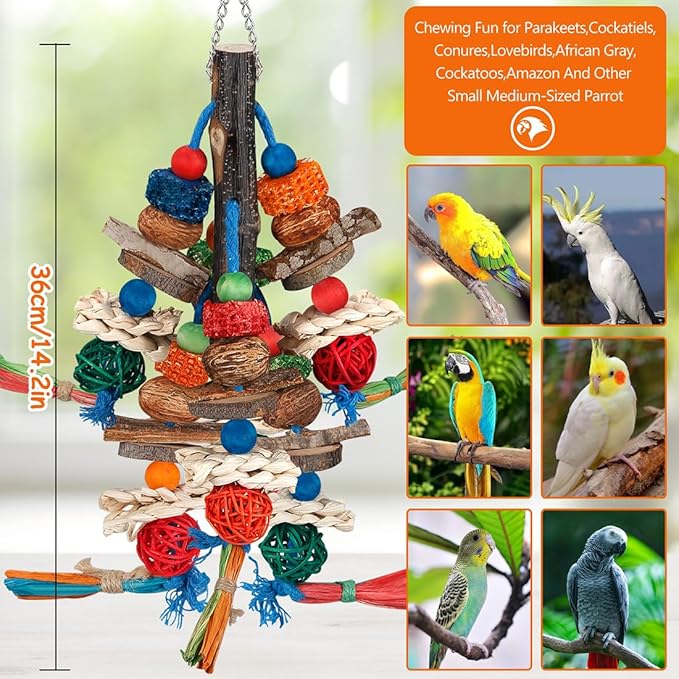 Bird Toys,Parrot Toys Exciting Chewing Fun for Parakeets,Cockatiels,Conures,Lovebirds,African Gray Cockatoos And Other Small Medium-Sized Parrot Natural Corn Cob Sturdy Nut (old bark)