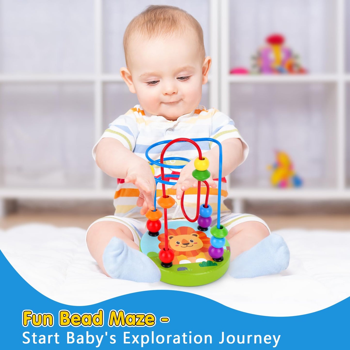 KMTJT Montessori Educational Toys for 1+ Year Old Toddler, 1st First Birthday Gifts for 1-2 Years, Includes Stacking Cups, 2 in 1 Object Permanence Box, Bead Maze, Mirror Puzzle and More