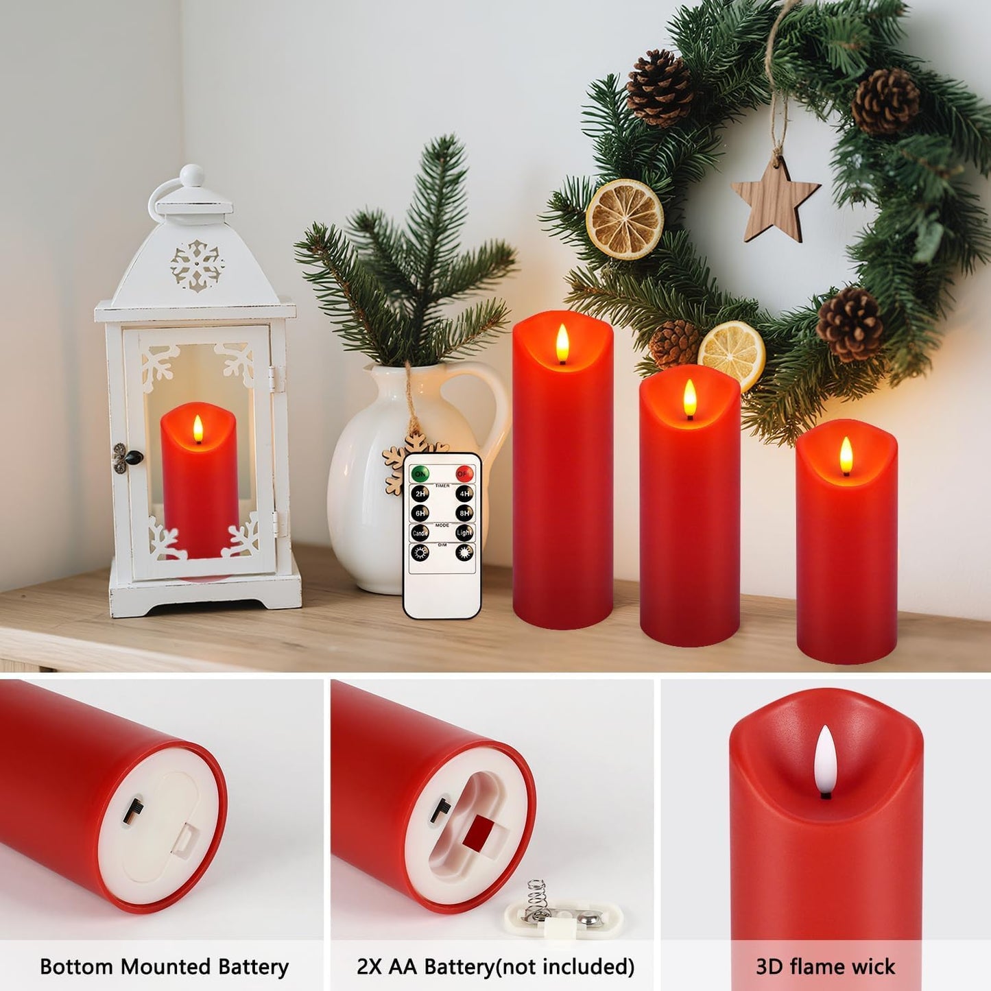 CAKETYCG 24-Pack Red Flameless LED Candles with Remote - Realistic Flickering Battery - Operated Pillar Candles forValentine's Day, Home Decor, Weddings, Parties.