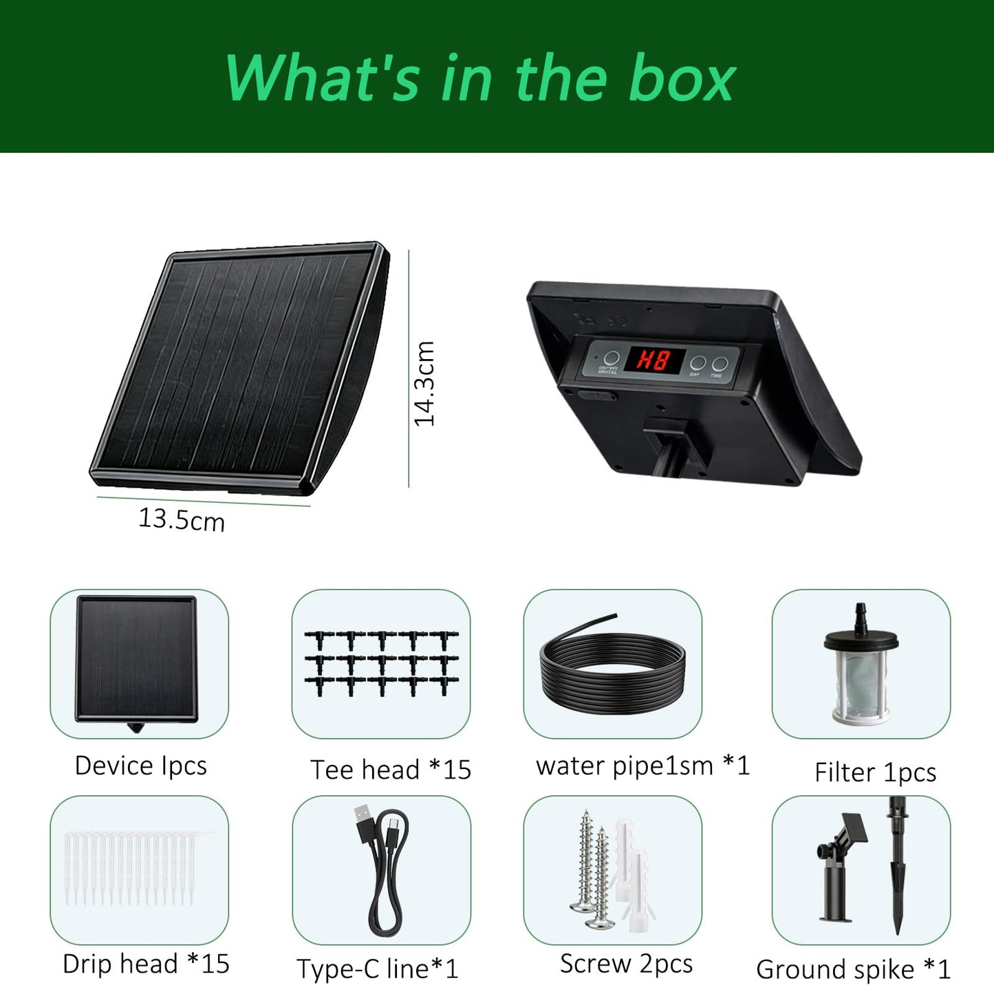 Vonloge 49FT Solar Drip Irrigation System, Automatic Watering Irrigation Kit for 15 Potted Plants, Auto DIY Watering System Plant Water Devices with Timer for Greenhouse Balcony Indoor Outdoor