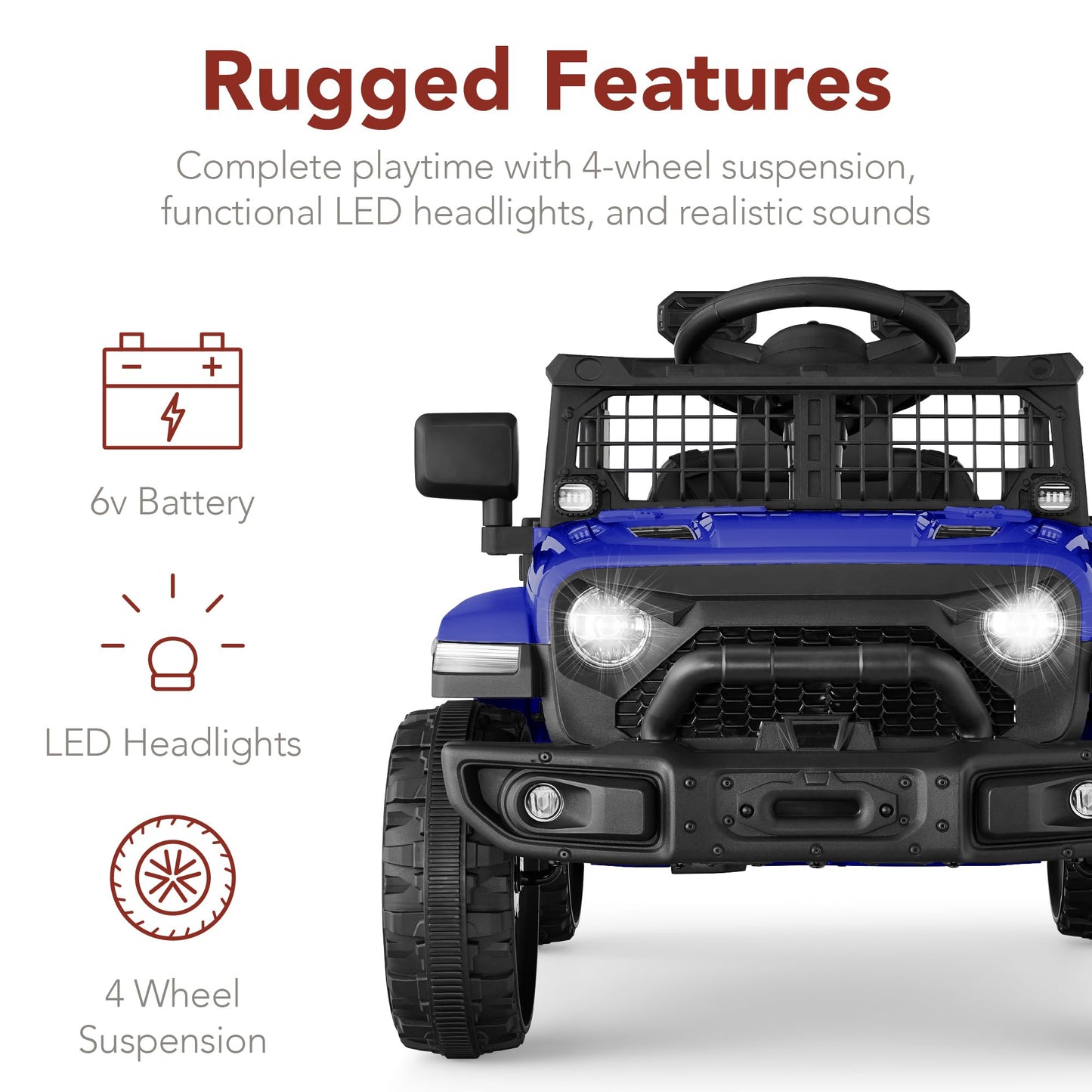 Best Choice Products 6V Kids Ride On Toy, Mini Truck, Electric Play Car w/Parent Remote Control, 4-Wheel Suspension, LED Lights, 2 Speeds, Functional Horn, 3.1MPH Max Speed - Blue