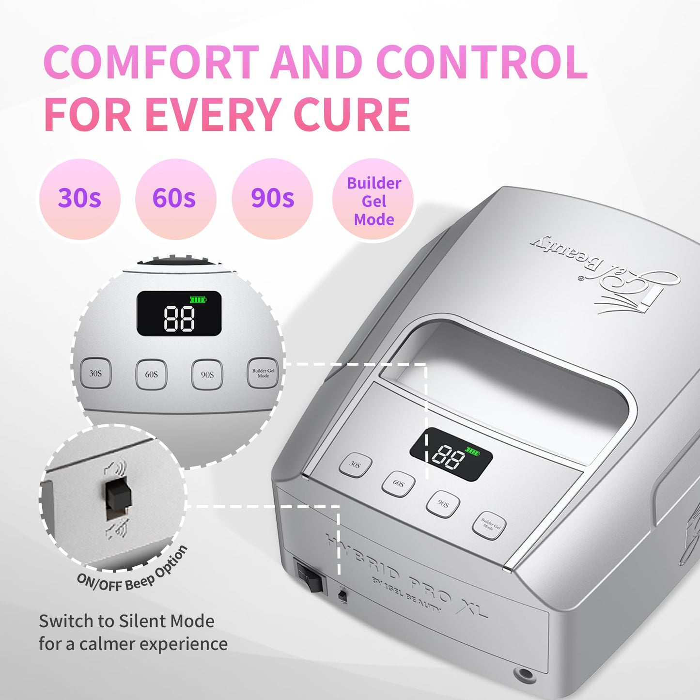 iGel Beauty Hybrid PRO 3.0 XL UV/LED Nail Lamp – Wireless Rechargeable 48W Nail Dryer, Extra Wide Full-Hand Curing, 9000mAh Battery, Smart Timer & Builder Gel Mode, Cordless Professional Lamp