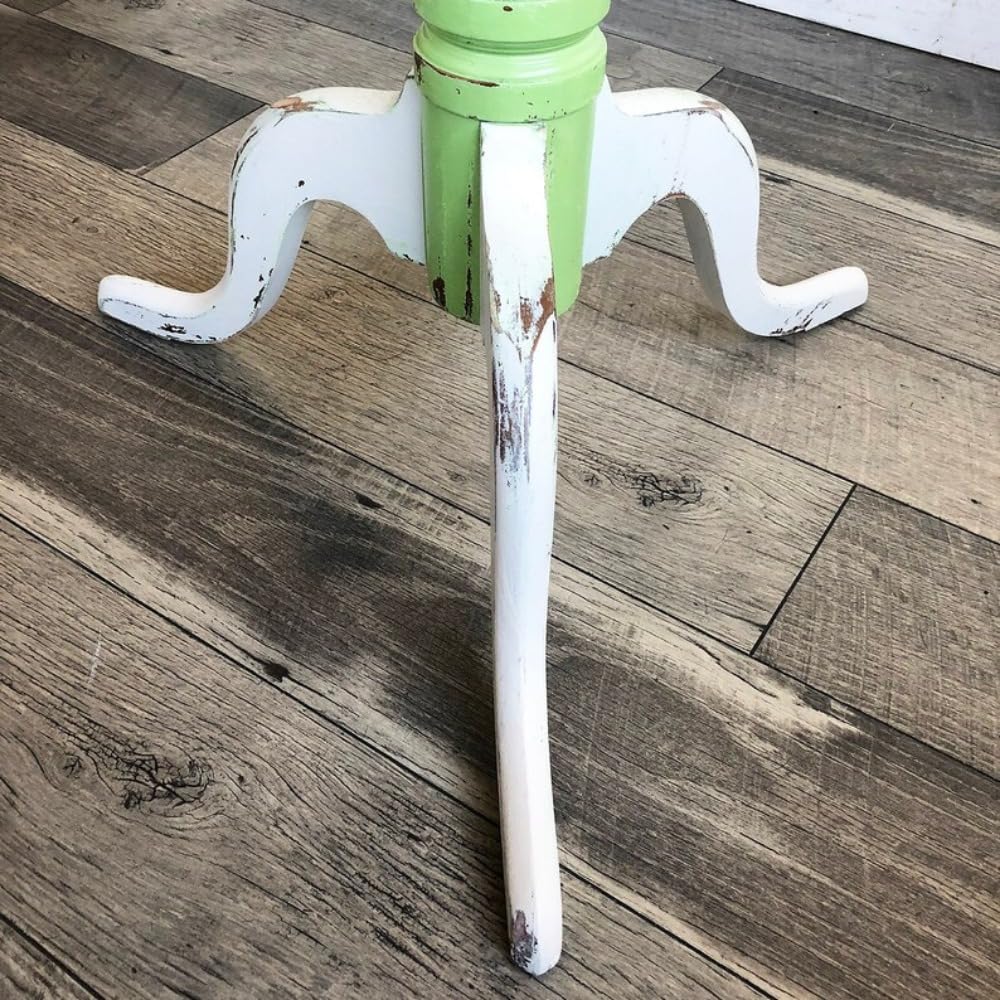 Vintage Solid Maple and Metal End Tables, Side Tables, Pedestal Side Table with White and Green Plant Stand, Round Stand, 20 "W x 27 "H x 20 "D, Funky Side Table for Small Spaces Bedroom Livingroom
