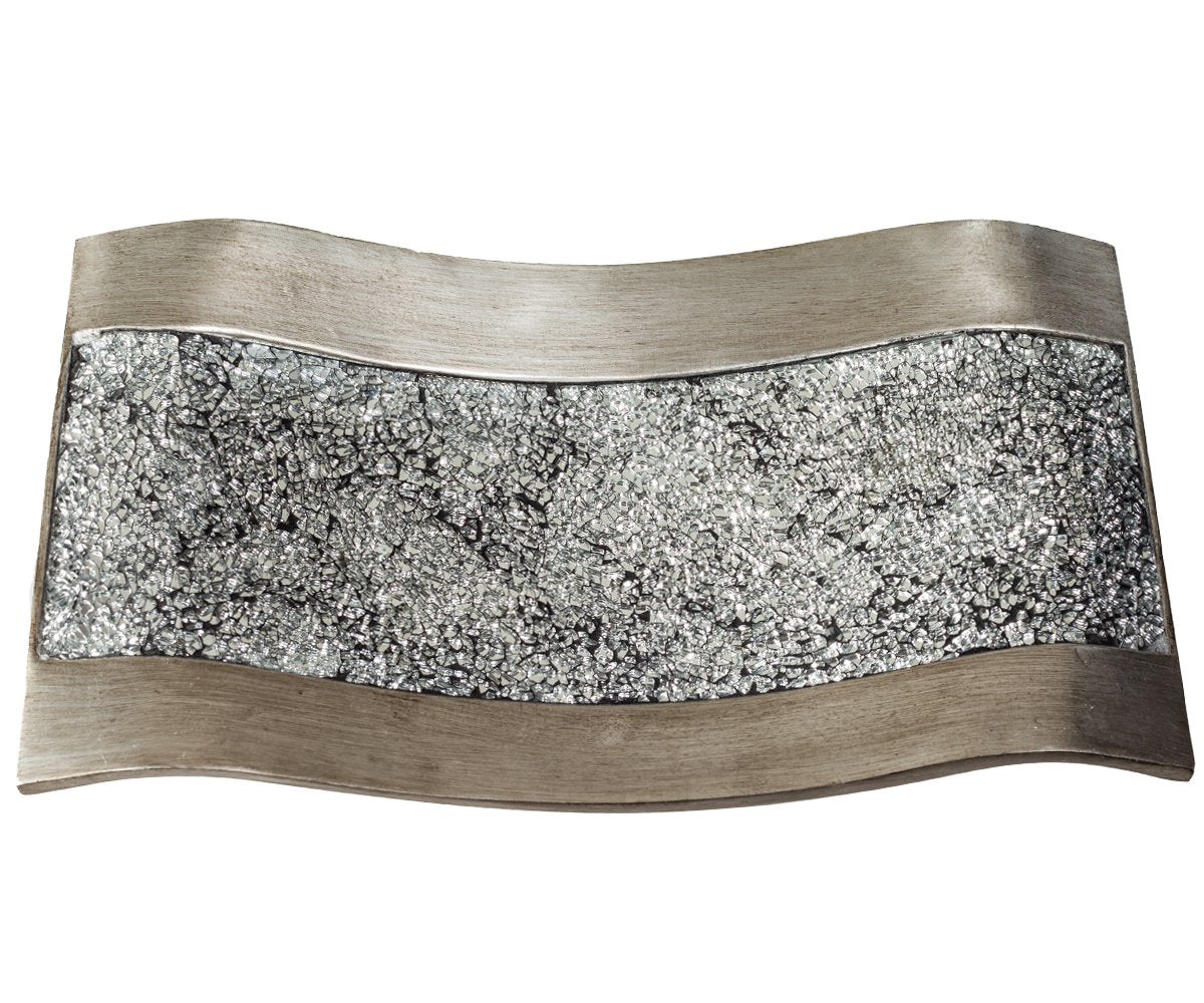 Creative Scents Schonwerk Silver Centerpiece for Dining Room - Crackled Mosaic Design Decorative Tray - Home Decor - Coffee Table Decorations Centerpiece for Dining/Living Room - Great Gift Idea
