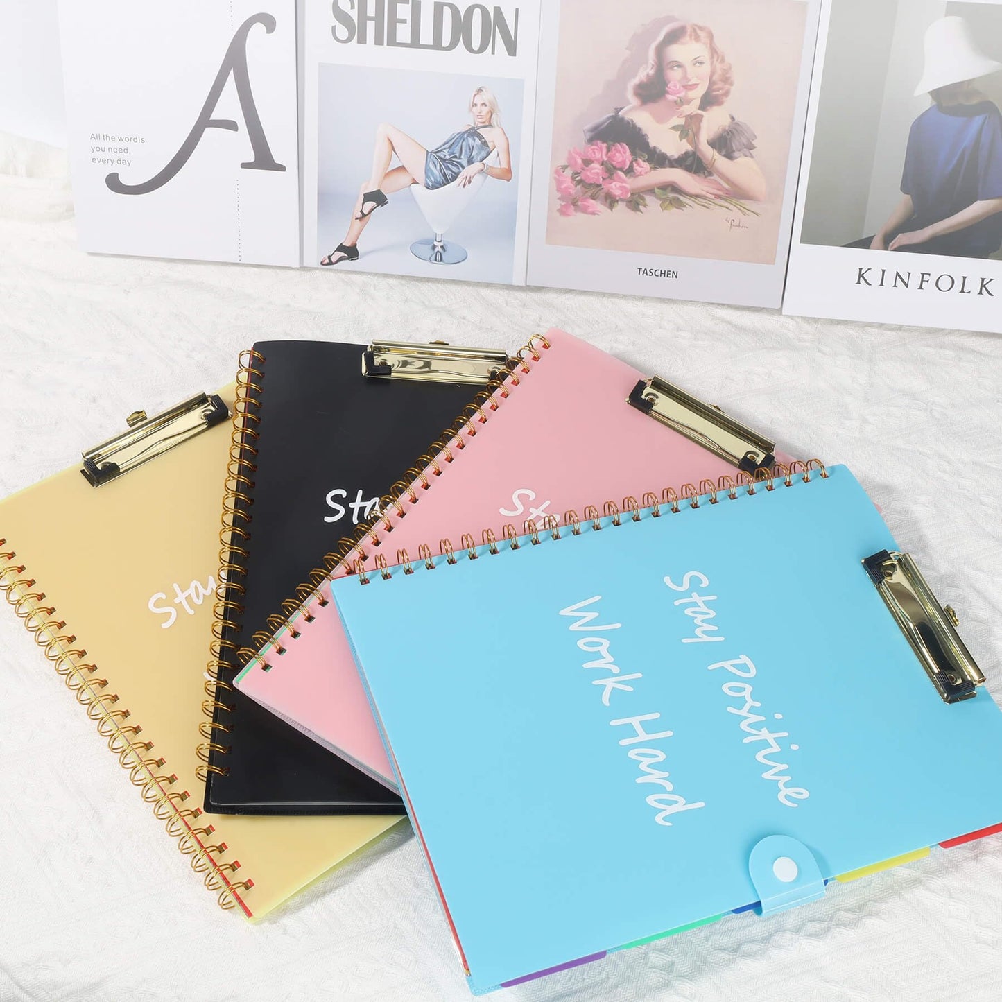 Clipboard Folio with Notepad, Multifunctional Clipboard Folder with Storage, 5 Folders with 11 Pockets, Waterproof Organizer with Refillable Notepad 40 Pages, Lightweight, Button Closure (Macron Pink)