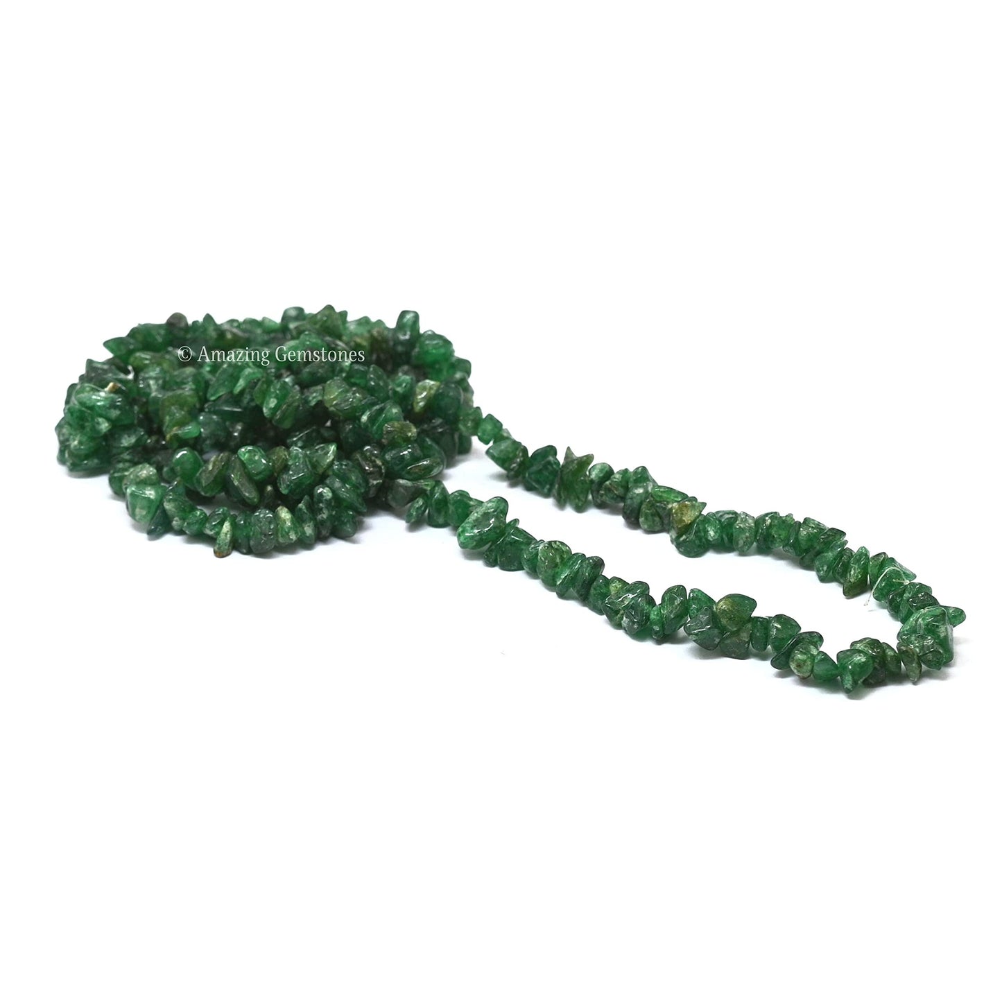 Green Aventurine Pre Drilled Crystal Crushed Chips Beads for Bracelets Making, DIY Handmade Natural Healing Crystals (25 Inch Strand)