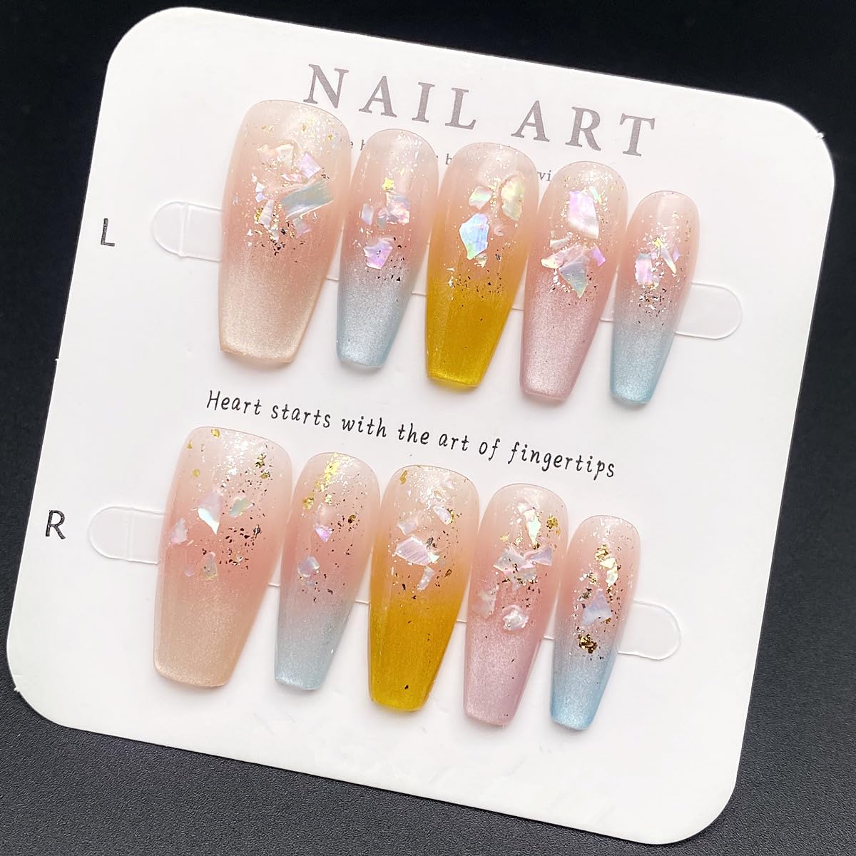 MIXNEX 10Pcs Cat Eye Press-On Nails – Medium Coffin Shape Dopamine Color Glitter Nails with Magnetic Shimmer – Handmade Glossy Stick-On Nails with Storage Box & Nail Tool Kit – Medium Size