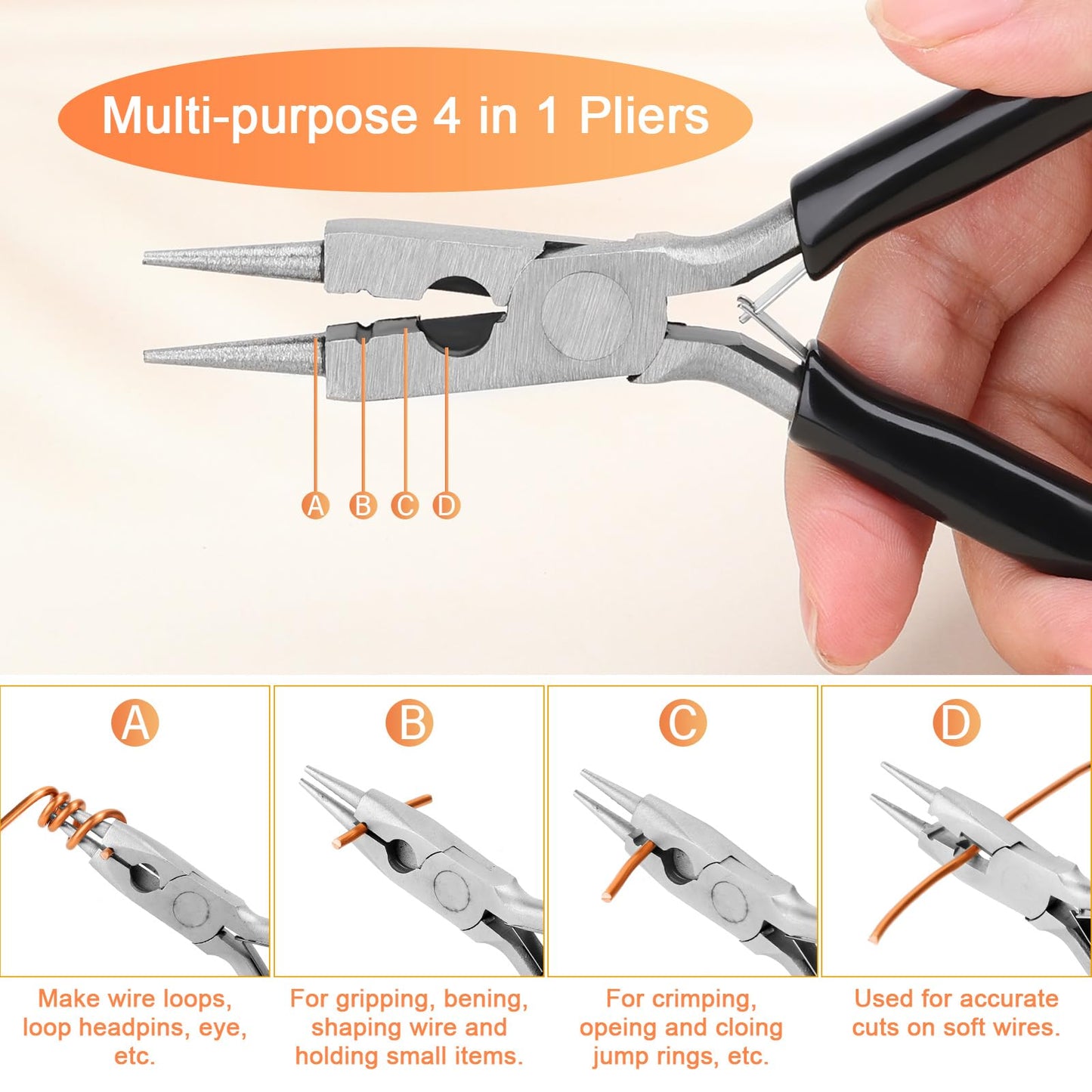 Premium 12 Gauge Copper Wire - 32.8ft Bendable Metal Craft Wire with 4-in-1 Pliers for Jewelry Making, Floral Design, Doll Making, and DIY Crafts Easy Wire Cutting, Shaping, and Wrapping