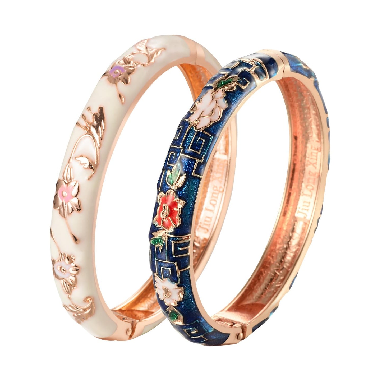 UJOY Vintage Cloisonne Bangles Bracelet Enamel Floral Spring Cuff Clasp Indian Jewelry for Women 55A81-55A114 Blue