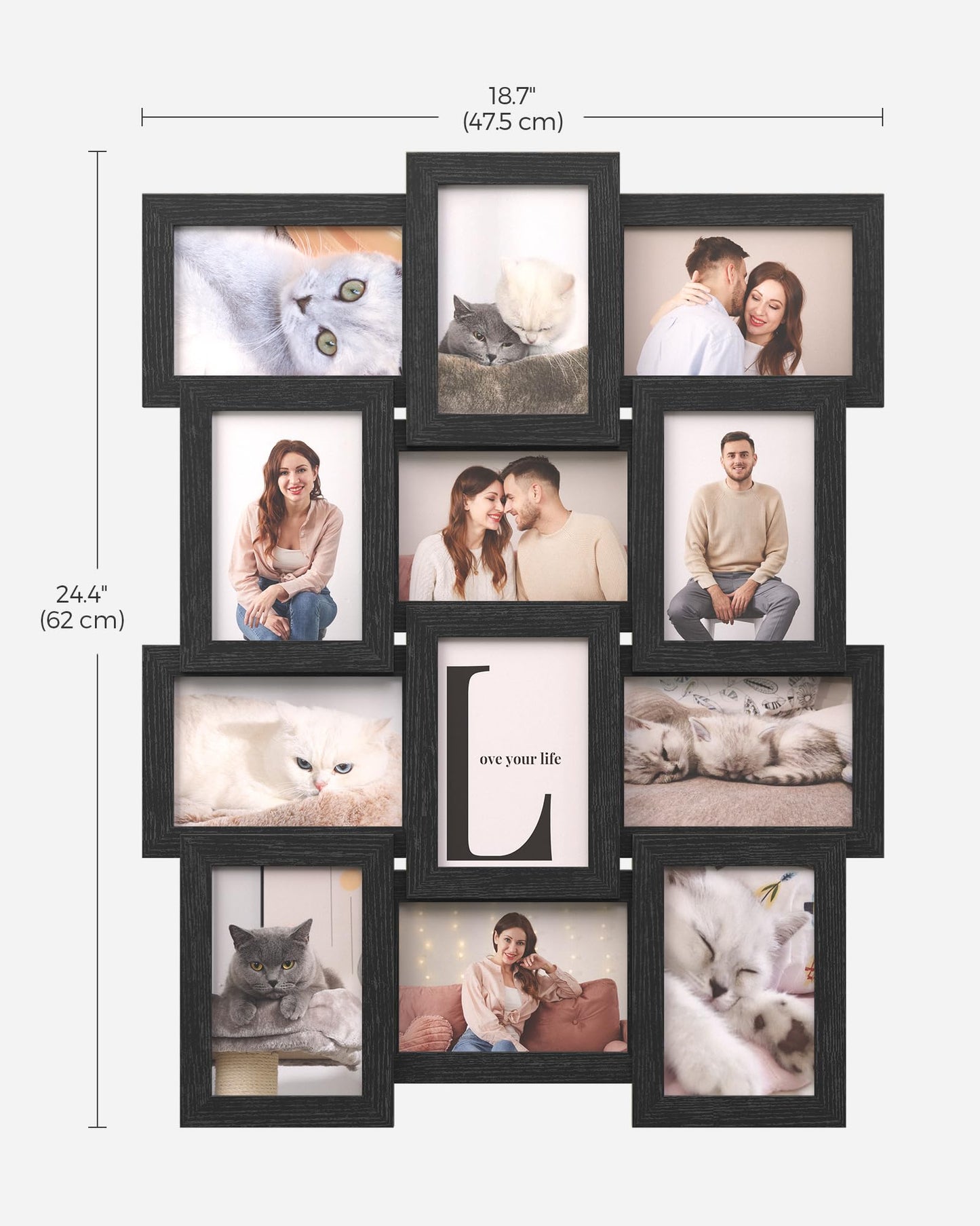 SONGMICS Collage Picture Frames, 4x6 for Wall Decor, Multi Family Photo for Gallery Decor, Hanging Display, Set of 12, Ink Black URPF26BK