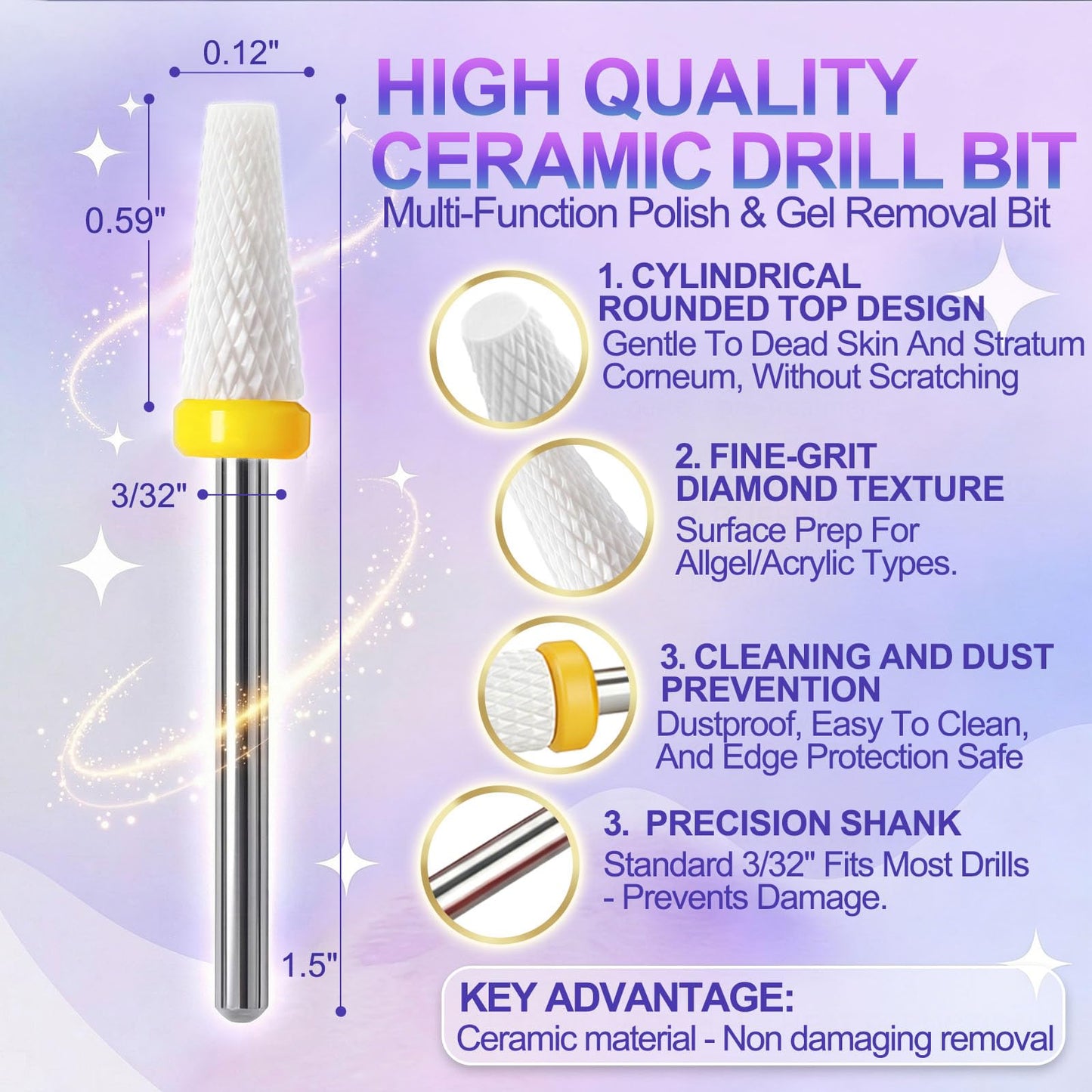Fantexy Ceramic Nail Drill Bit - 3/32'' Conical Flat Head Bit for Cuticle Clean & Dead Skin Removal, Professional Nail Tool for Nail Art,Manicure,Pedicure,Gel,Cuticle Clean(Extra Fine - XF)