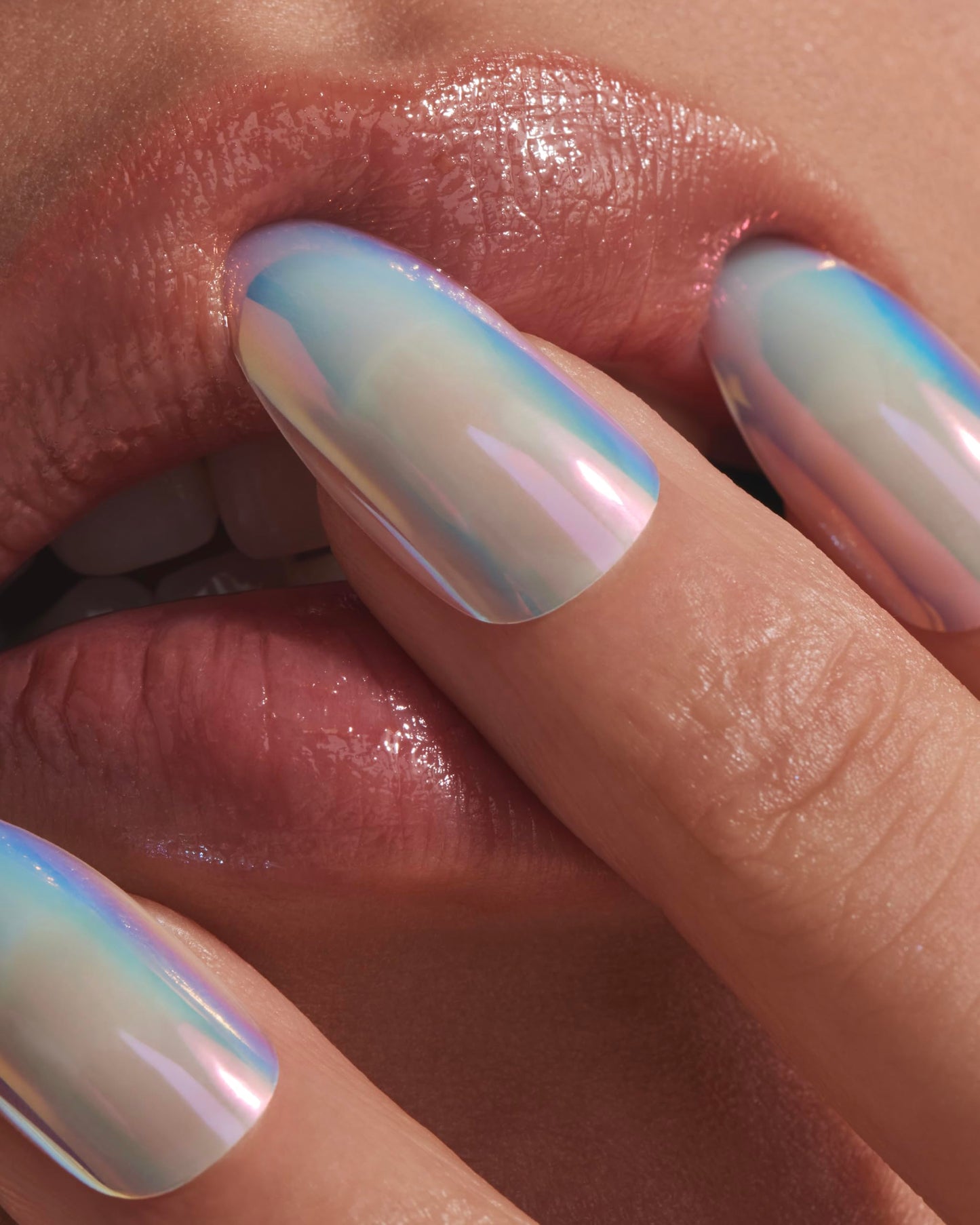 Color Dept Faux Nails Dreamscape – White Chrome Almond Press On Nails for Women, Elegant Metallic Medium Length Acrylic Nail Kit with Glue and Tools
